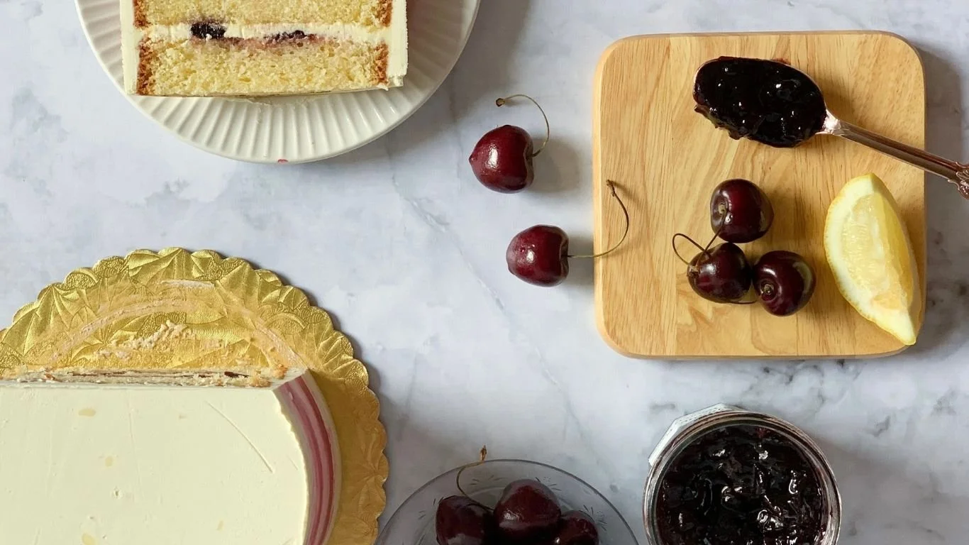 Lemon and cherry cake and slices