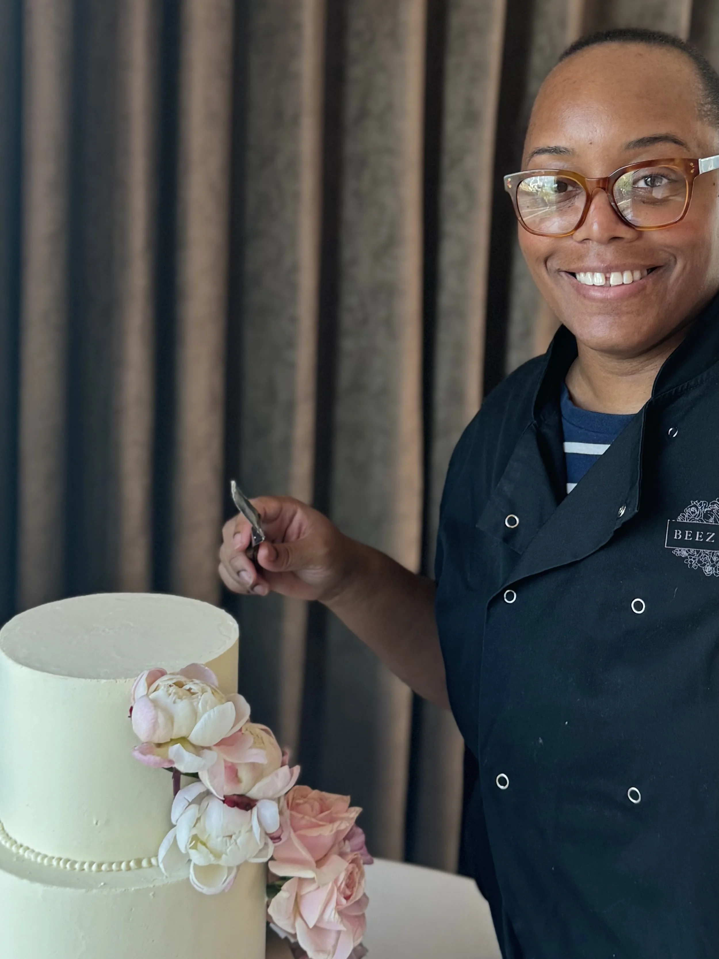 Wedding cake setup at venue
