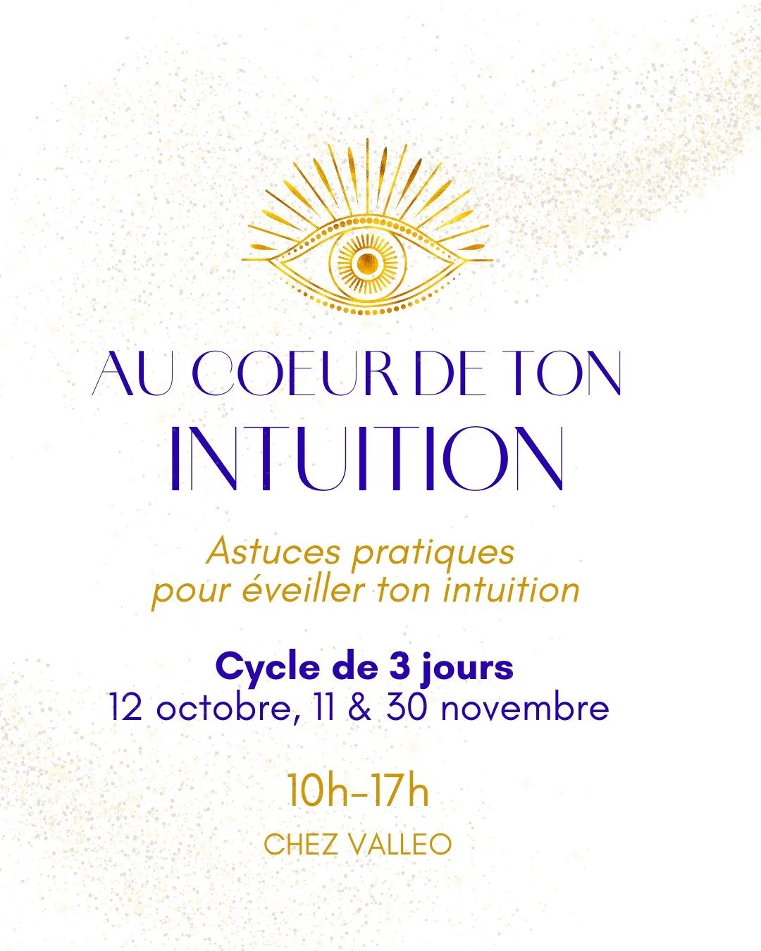 ✨3 Journ&eacute;es pour d&eacute;velopper ton intuition, gr&acirc;ce &agrave; des astuces pratiques : yoga, sophrologie, c&eacute;r&eacute;monie cacao, pratiques &eacute;nerg&eacute;tiques, ... 

😍Envie de t'inscrire ou d'en savoir plus ? Rendez-vou