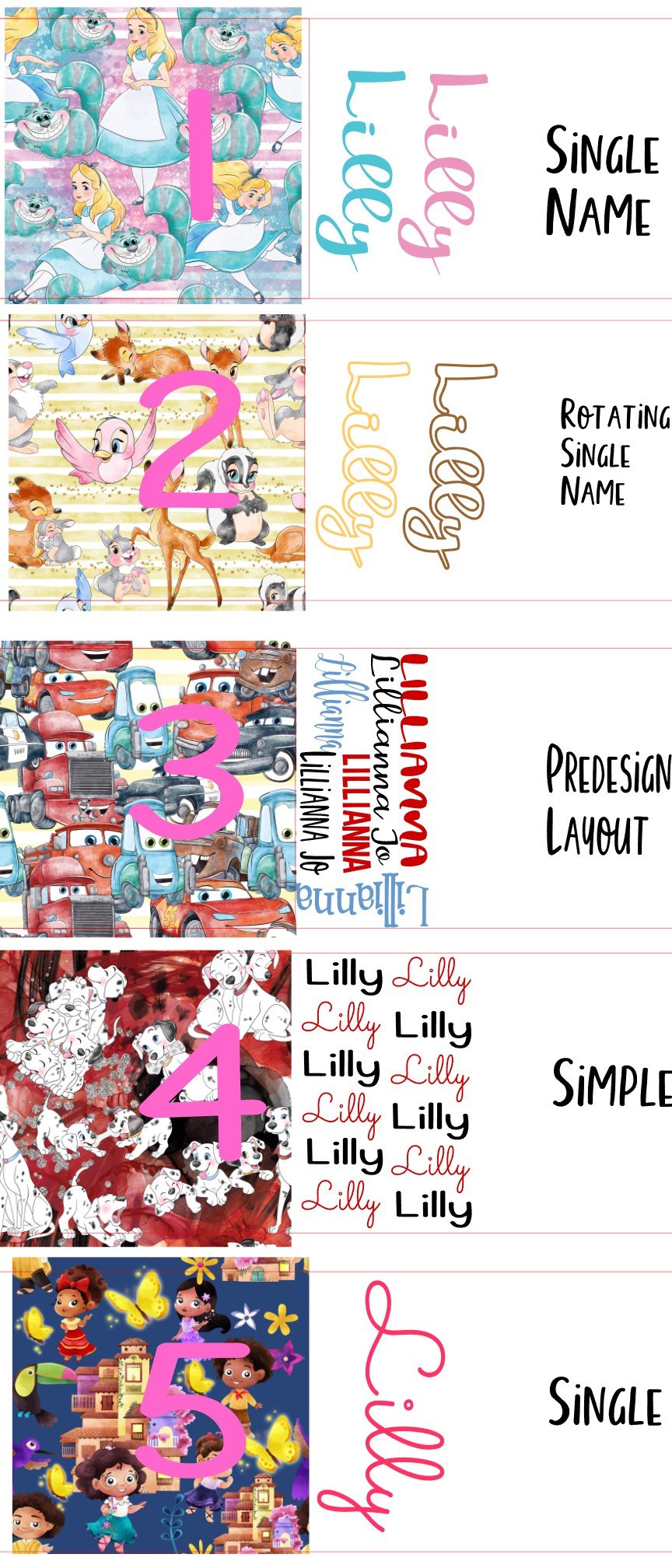 Split Character wonder,deer,car,spotted dog,magic house Print Custom Name Ribbon/Fabric Strips