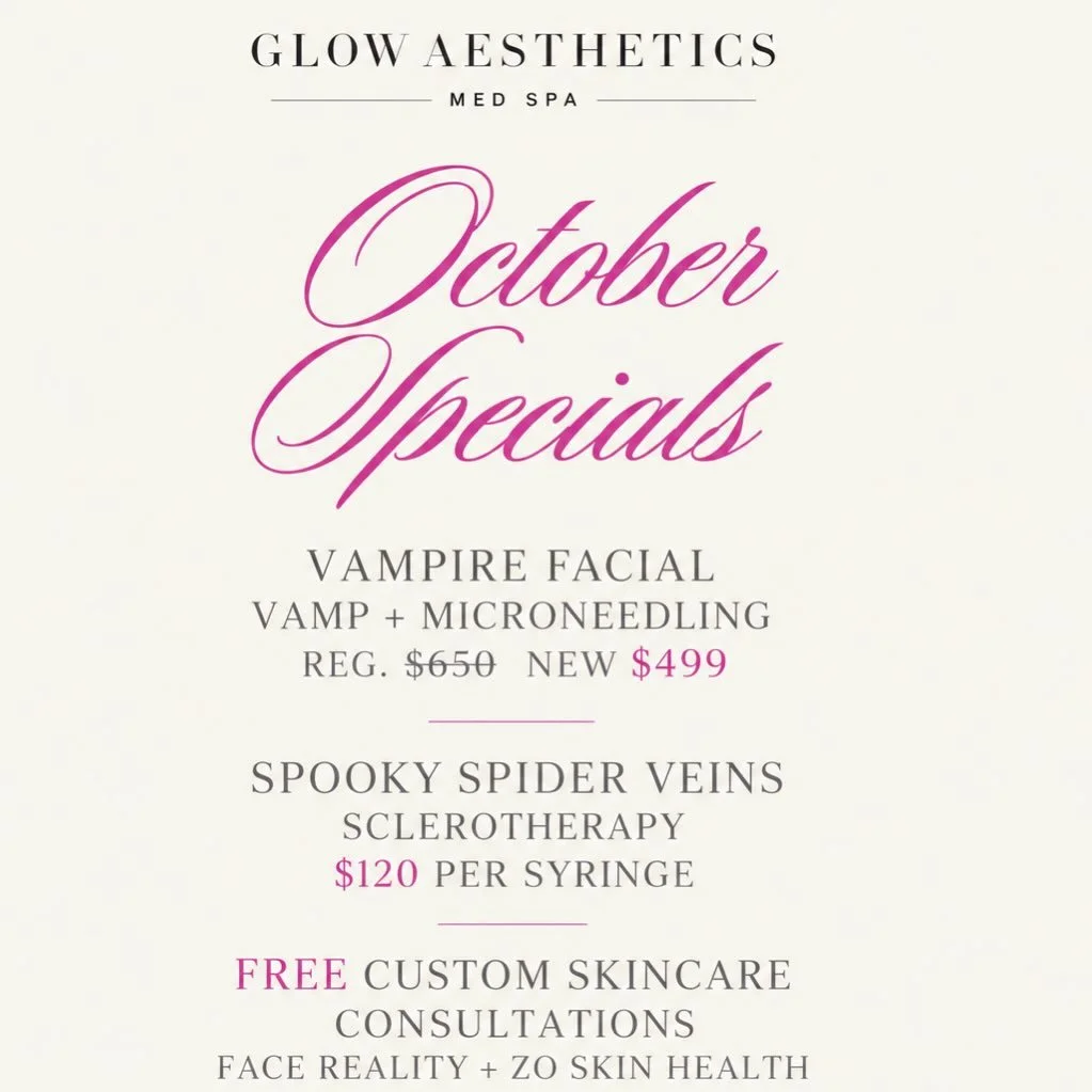 🖤OCTOBER Promos🖤

🧛 Vampire Facial &mdash; $499
Regularly $650
VAMP + Microneedling
✨ Boosts collagen &amp; smooths skin texture
✨ Brightens for a fresh, youthful glow

🕷️ Spooky Spider Veins &mdash; $120/Syringe
✨ Reduces the appearance of unwan