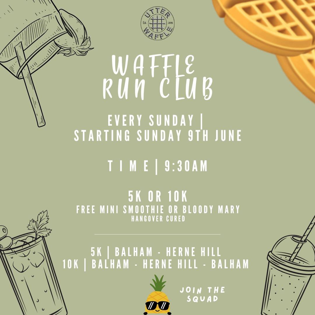 UTTER WAFFLE RUN CLUB.. coming soon 👀🧇 

Yes, it&rsquo;s another run club.. BUT this is your Sunday hangover cure (if you are) or you just fancy a leisurely steady pace Sunday run through the parks. 

ALL are welcome, even 🐶 James will be running 