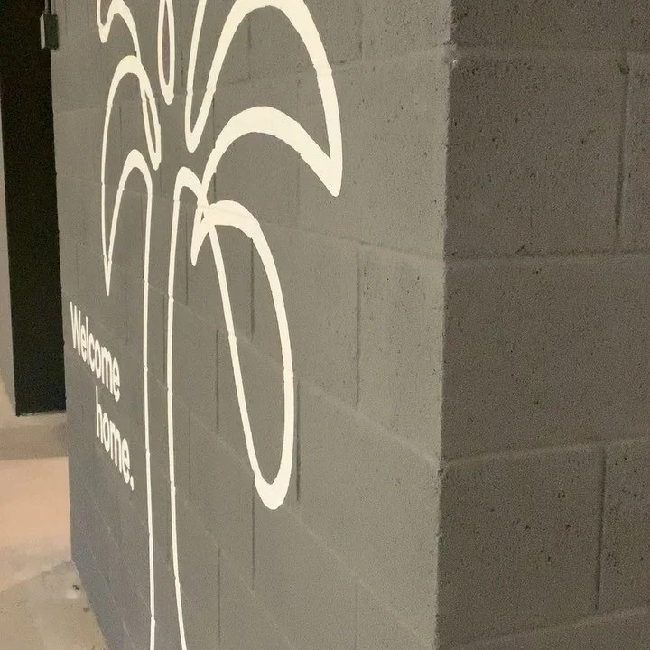 &ldquo;Welcome Home&rdquo; mural for @frame.losangeles in Culver City 

Design: @leonwoood 
Color: Simply White on top of Charcoal @benjaminmoore 
.
.
.
#mural #muralart #losangeles #culvercity#benjaminmoorespotlight #benjaminmoore