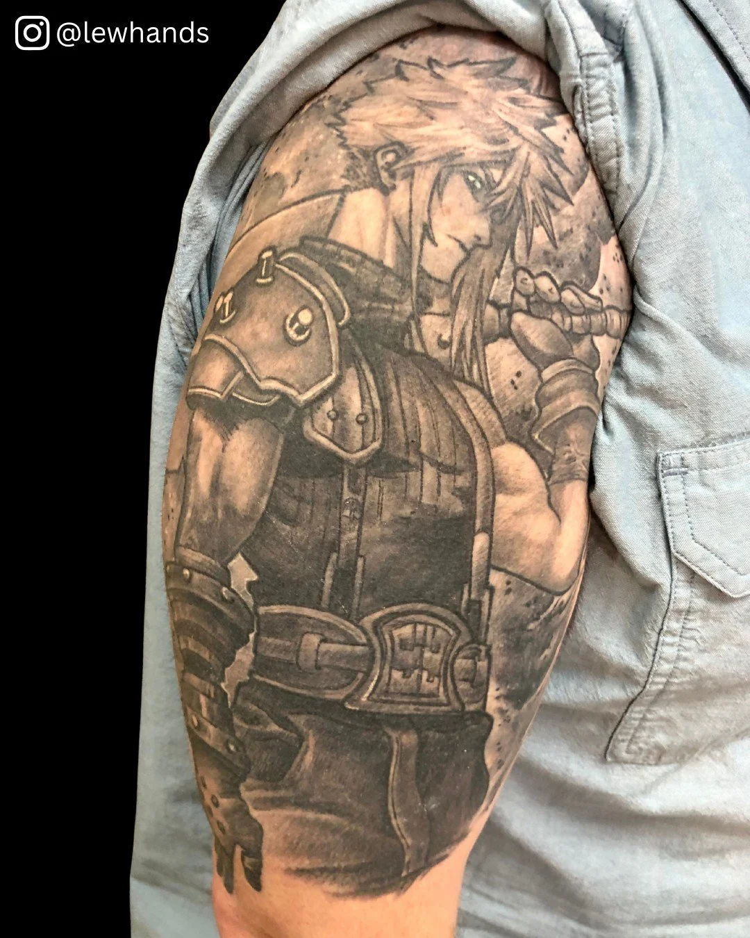 Healed shot of this Final Fantasy cover inked by @lewhands ! 

Need a cover up or a new custom piece? Snag space on Lew's books by checking the link in our bio or sending us an email! Walk Ins Always Welcome!

#TimelessTattooATL #Atlanta #AtlantaTatt