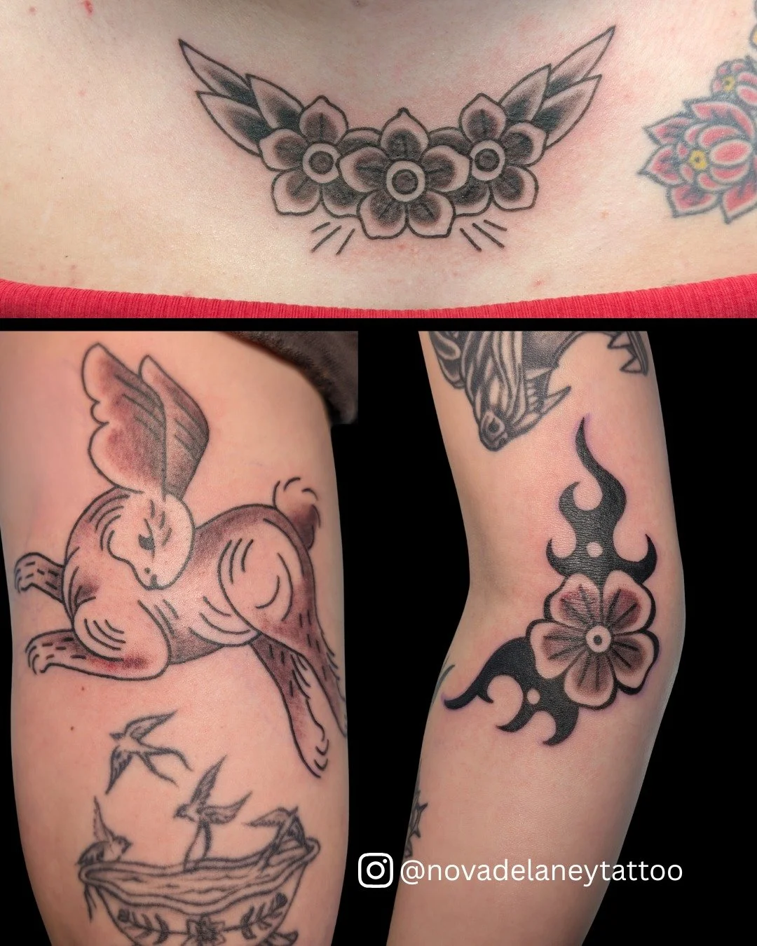 Flowers and bunnies for spring, courtesy of @novadelaneytattoo !

Grab a spot on Nova's books through the link in our bio. Or give us a call at the shop. Or walk in 7 days a week!

#TimelessTattooATL #atlantaTattoo #FloralTattoo #BunnyTattoo #RabbitT