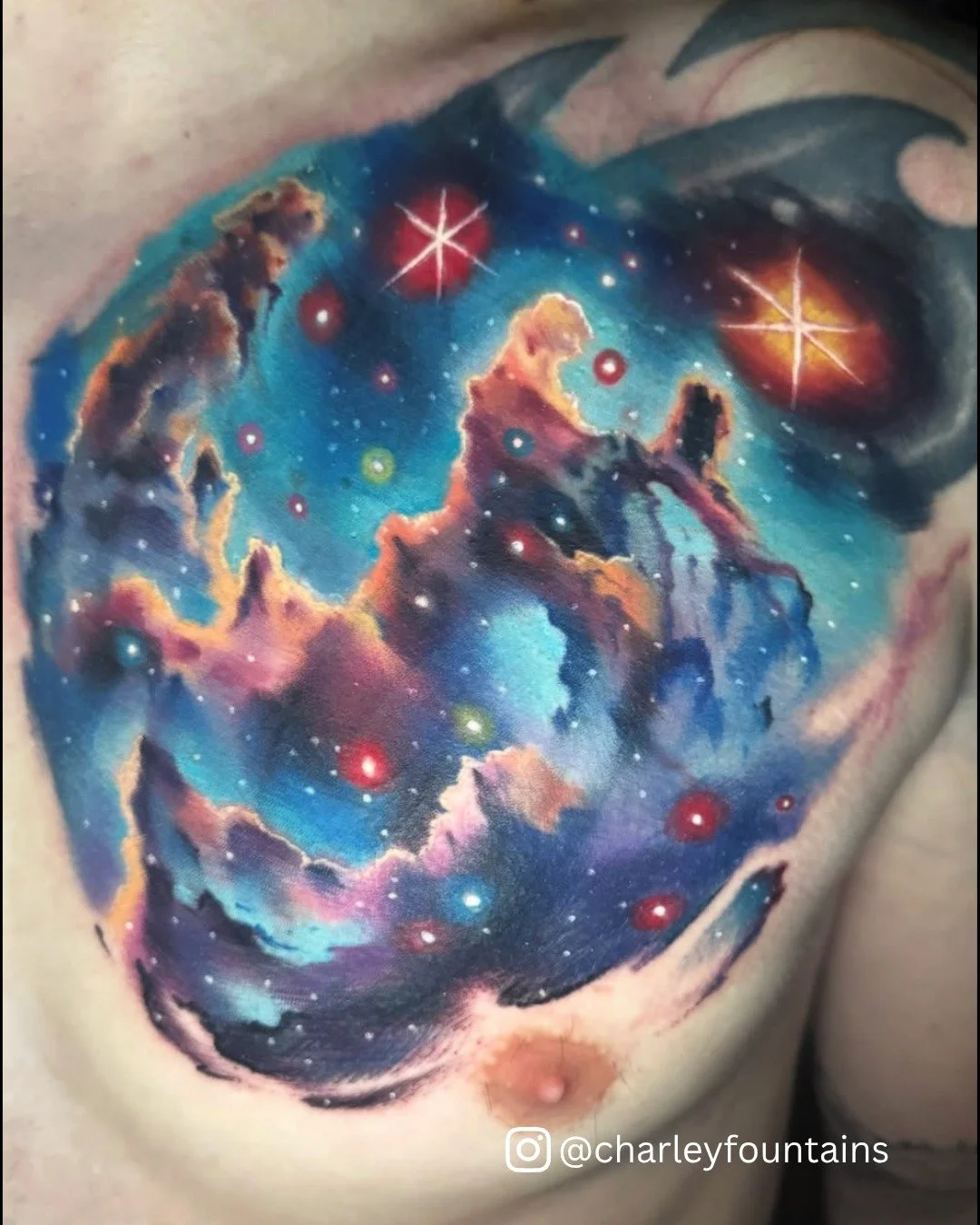 It doesn't take a galaxy to cover up an old tribal tattoo, but @charleyfountains sure does make it beautiful!

Carlos is available for consults on your next custom piece through the link in our bio!

#TimelessTattooATL #AtlantaTattoo #TribalCoverupTa
