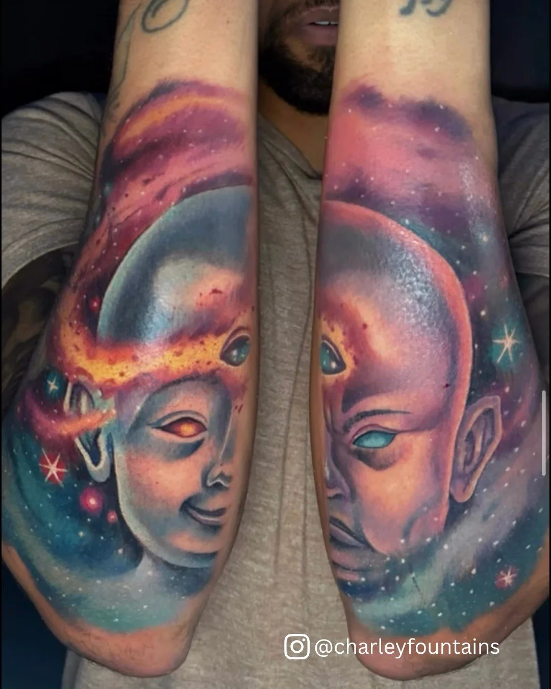 The Duality of the Universe is never lost on @charleyfountains !

Consultations are available for your next custom piece with Carlos through the link on our website!

#TimelessTattooATL #AtlantaTattoo #ColorTattoo #CustomTattoo #SpaceTattoo #Universe