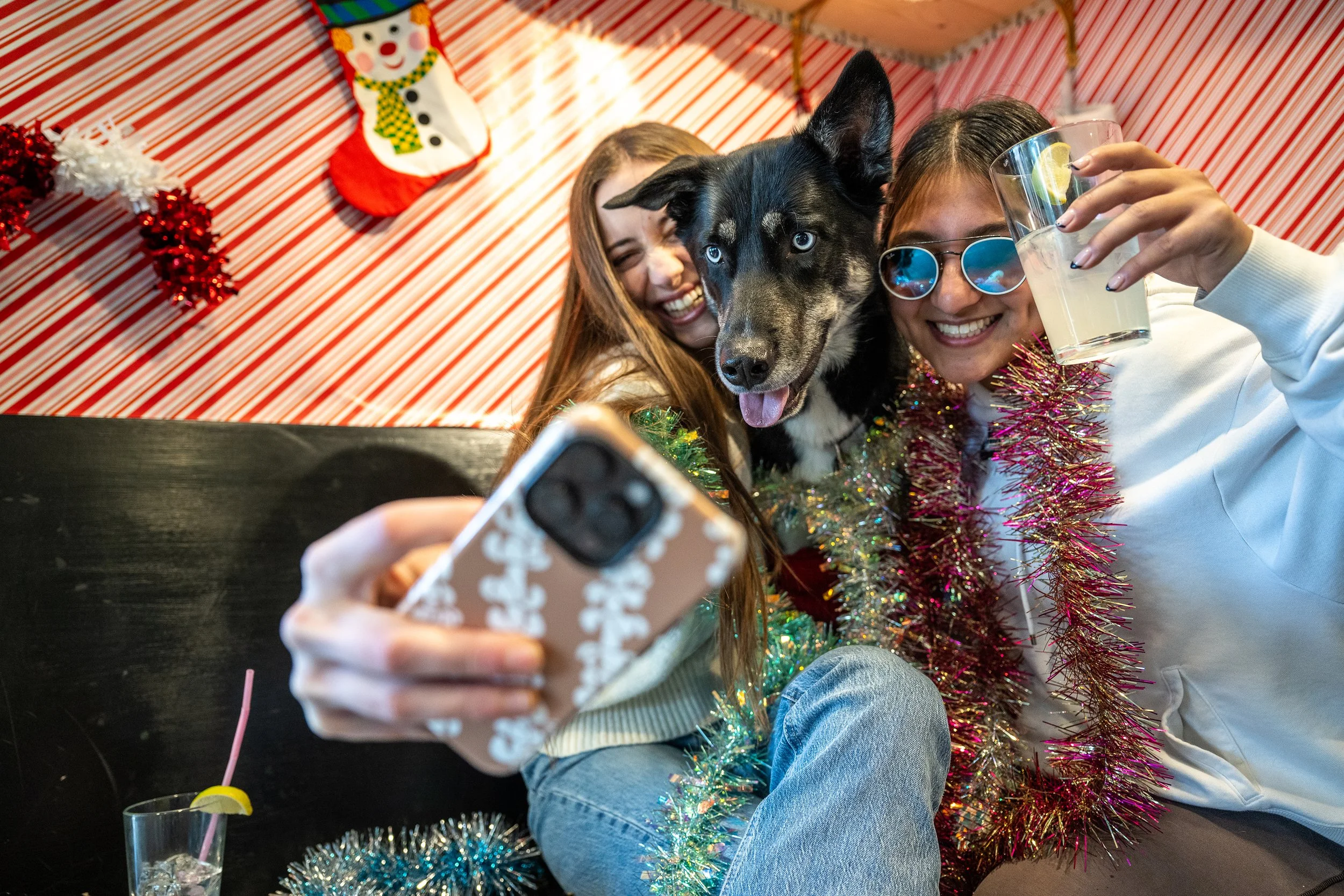 Selfie with dog! That's the holiday spirit. Denver, Colorado Event Photographer.