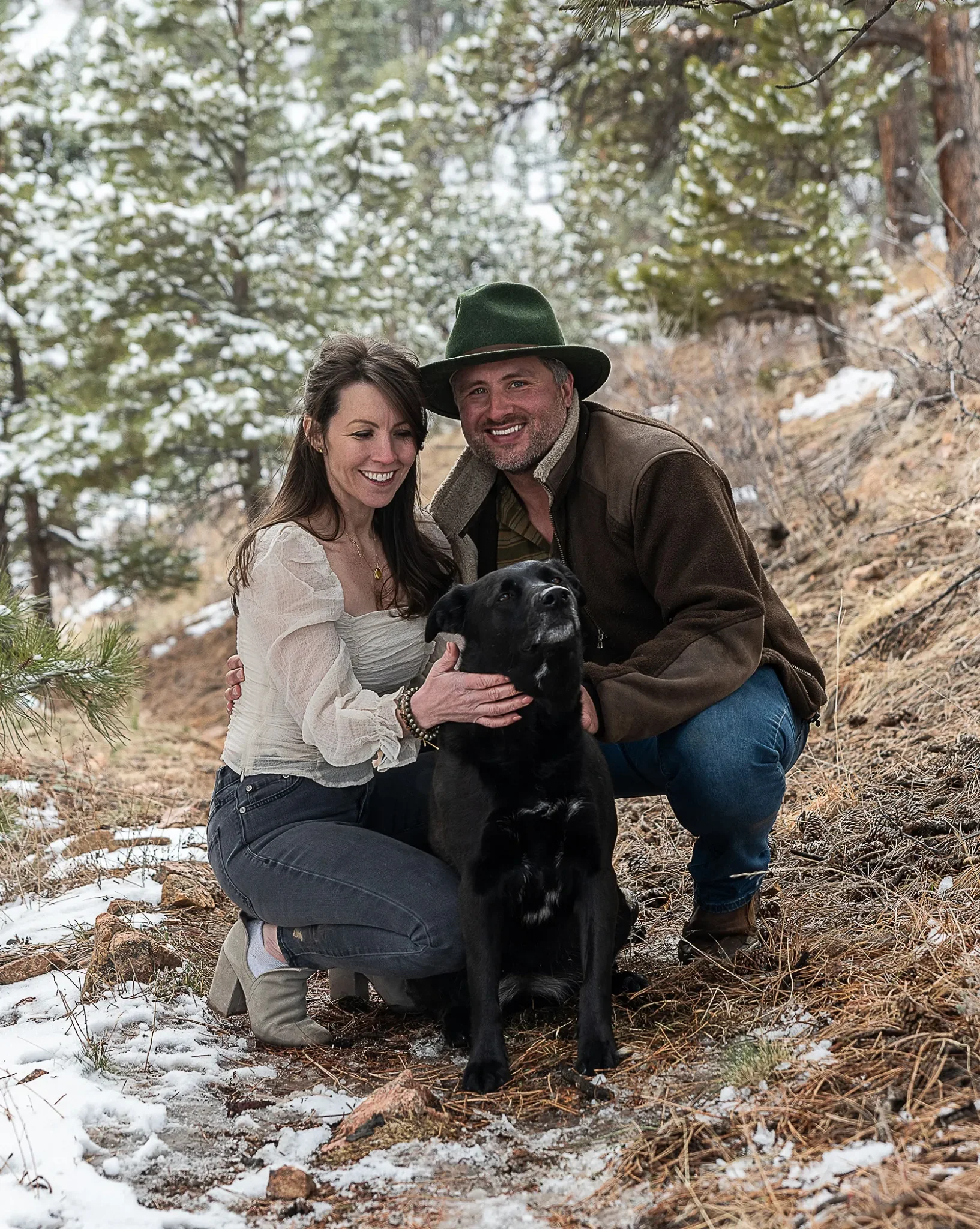 Ryan Kost, Denver photographer with his wife Lindsay and dog Kya on Lookout Mountain in Golden, Colorado.