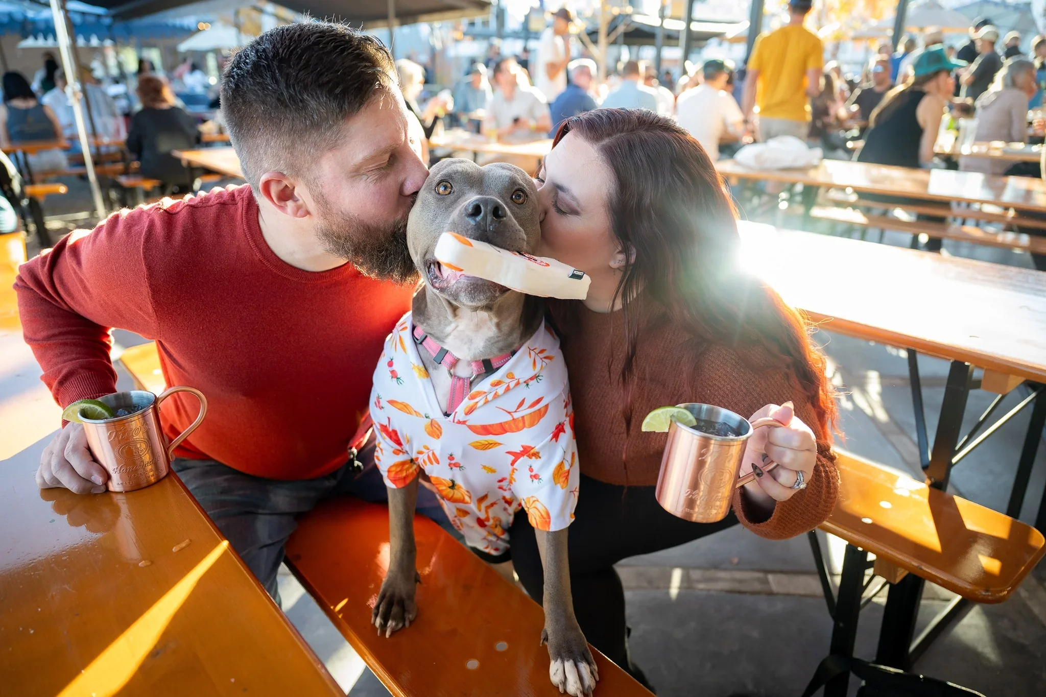 Loving dog portrait. Winners of the best dog costume event hosted by Tito's Vodka get a fun portrait session at Arvada Beer Garden.  Ryan Kost Photography