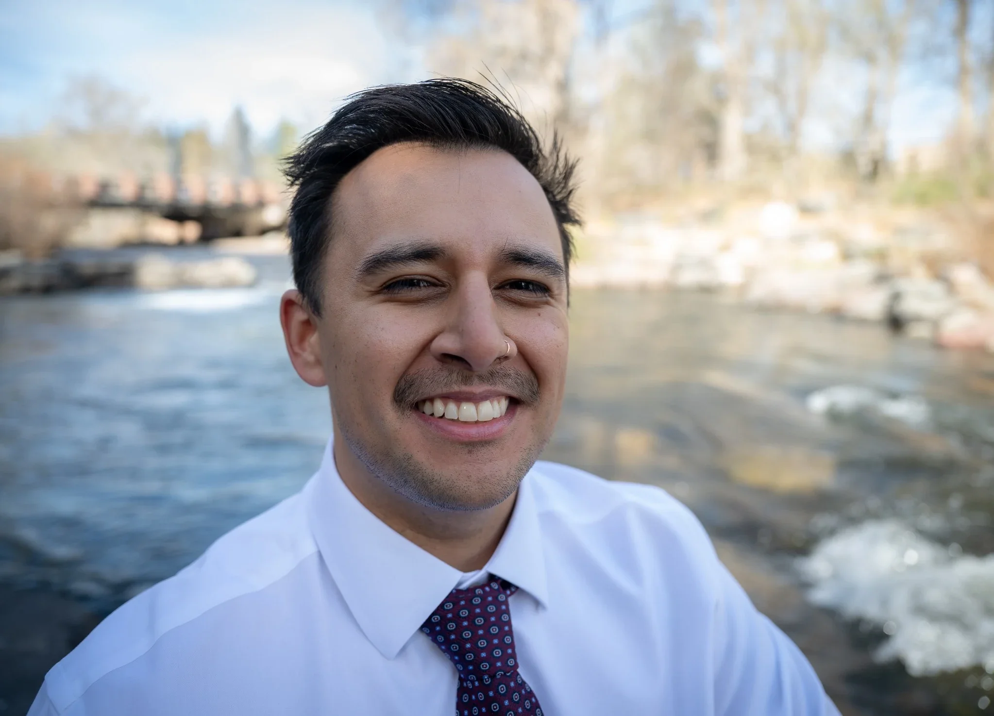 Clean, outdoor professional headshot photography at Clear Creek in downtown Golden, Colorado.