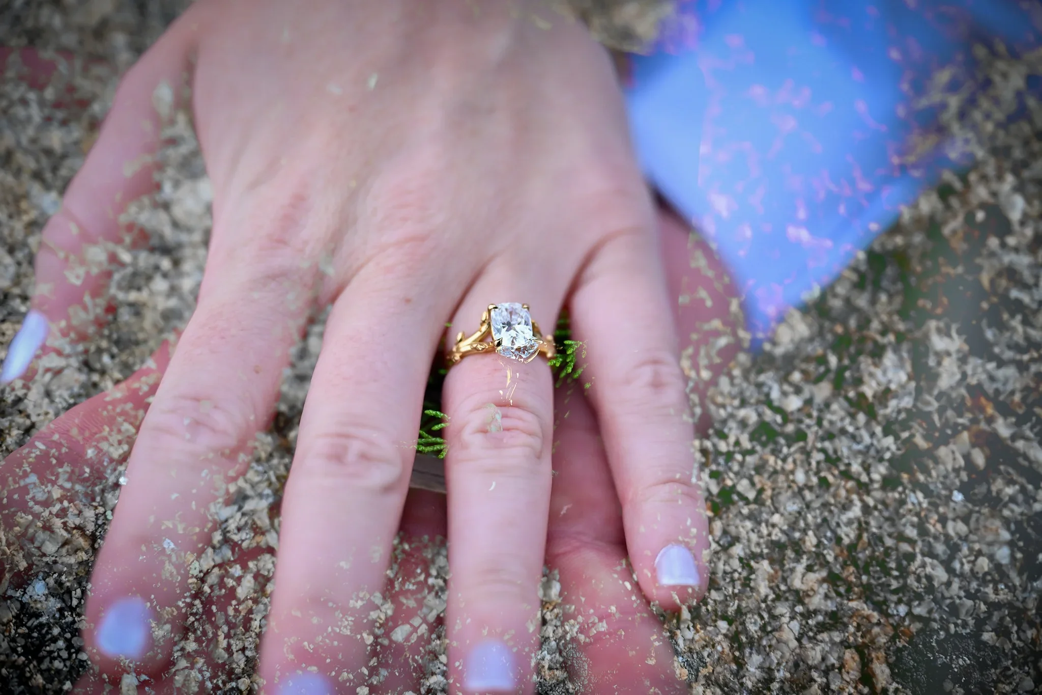 Engagement ring detail after a surprise proposal at the Stanley Hotel in Estes Park