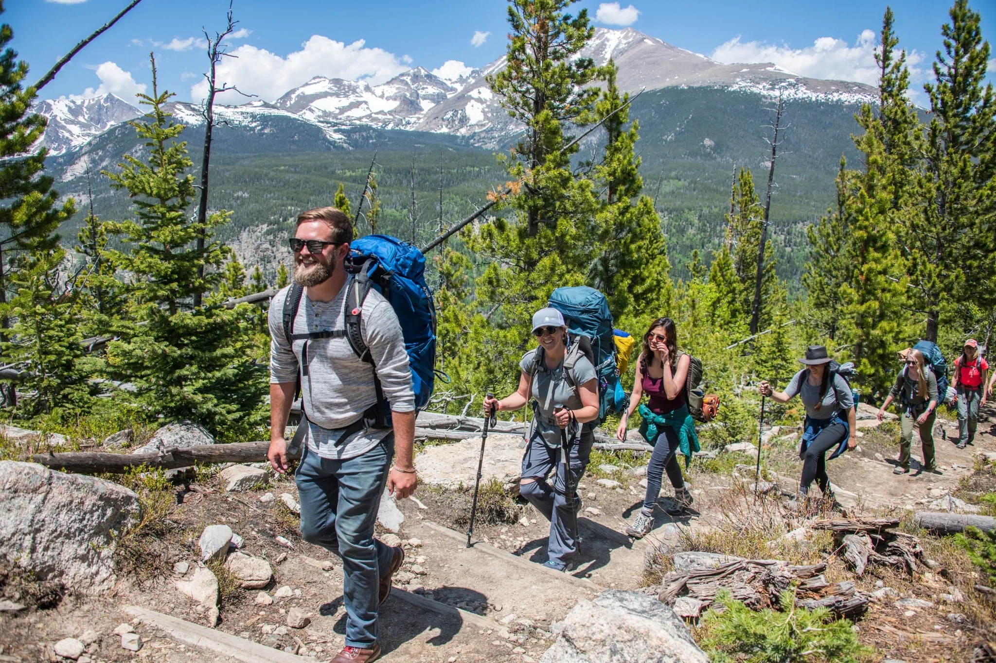 Employees of Denver outdoor guiding and tour company enjoy a company event backpacking in Rocky Mountain National Park. Ryan Kost Photography