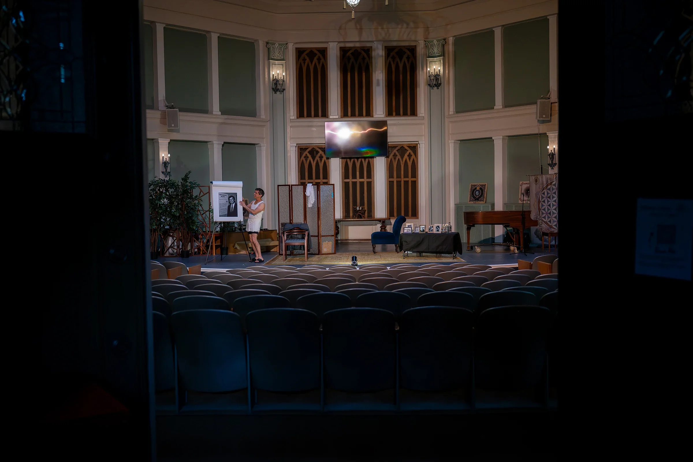Wide view of a theater stage during rehearsal at Althea Center in Denver, Colorado