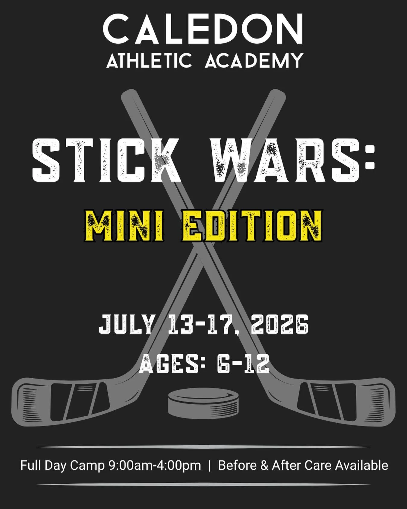 🏒🔥 GAME ON! 🔥🏒

Stick Wars: Mini Edition is a fast-paced, action-packed week for mini stick fans who love to compete! Campers will be placed on teams and take on daily games, skill challenges, and tournament-style play.

Expect nonstop action, te