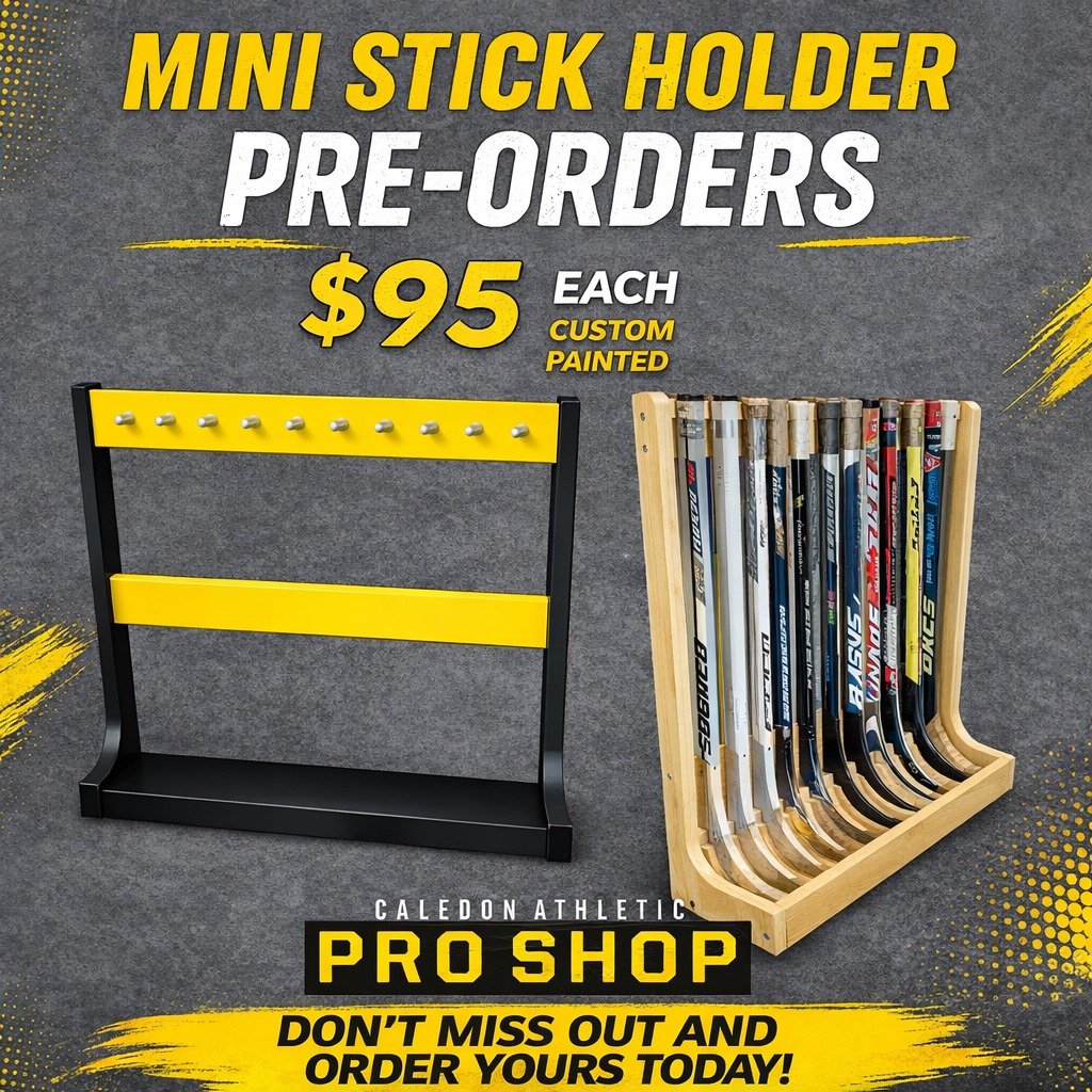 Your mini sticks deserve a spot of their own 🏒
Mini stick holders are now available for pre-order through the Pro Shop for $95 each, with custom paint options available. Stop by to place your order.