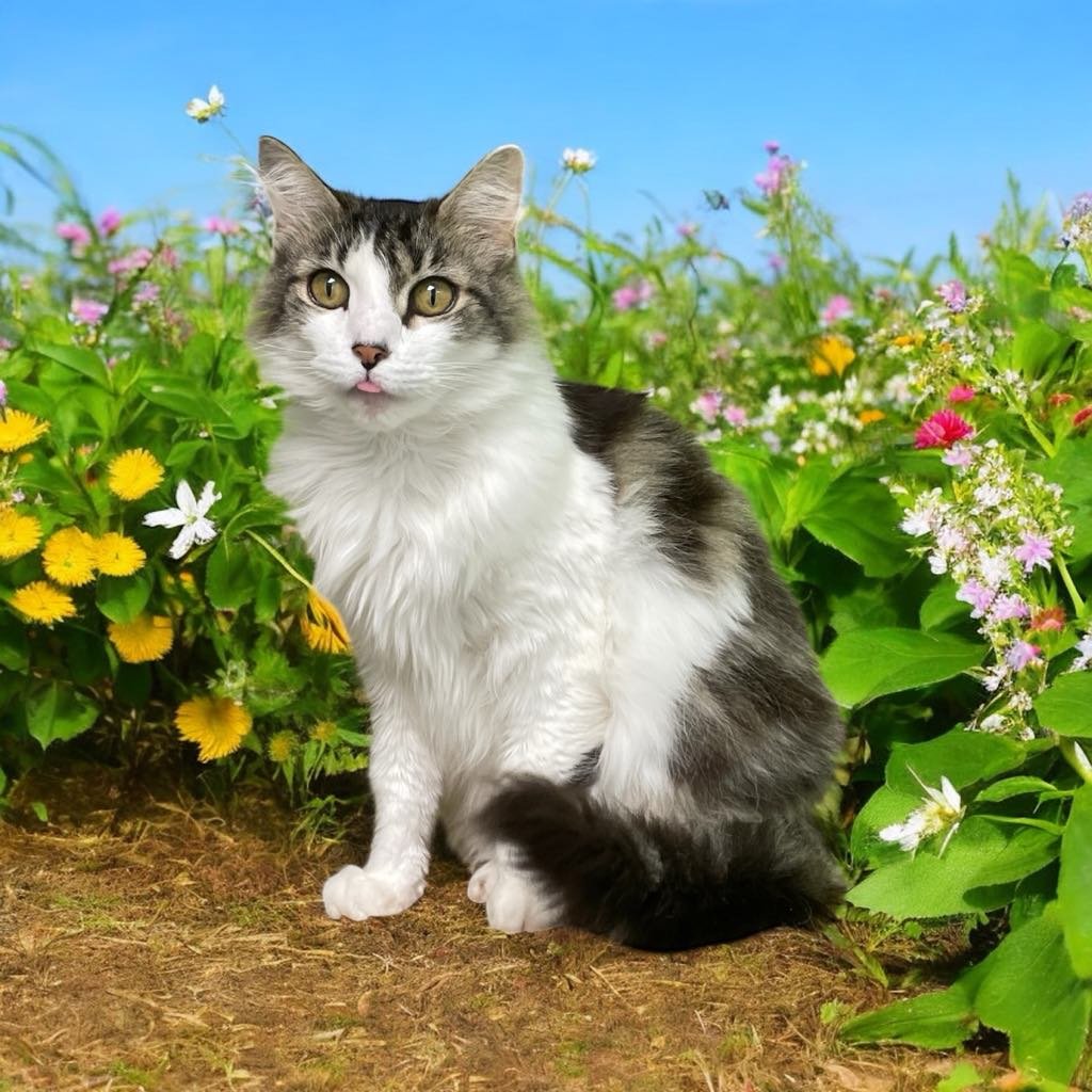 My name is FRANK and I am a 7 year old white and gray male American Longhair Tabby!