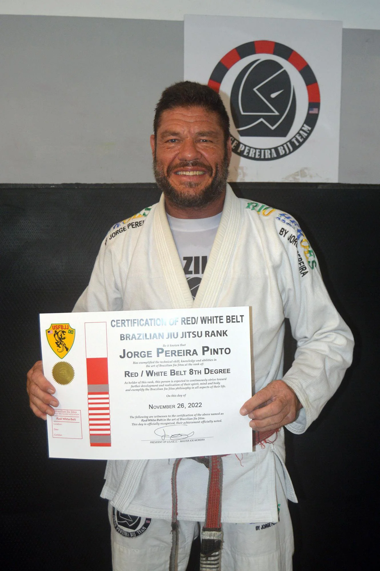 Pereira Gracie BJJ 8th Degree Red & White Coral Belt Brazilian Jiu Jitsu Master —