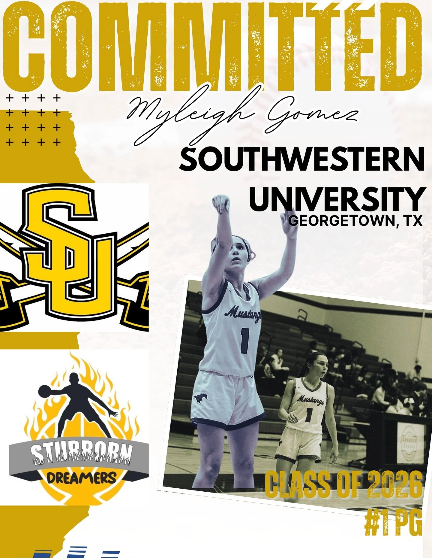 BIG TIME CONGRATULATIONS to 2026 Myleigh Gomez @myleigh.gomez on her COMMITTMENT to Southwestern University‼️ 

Your Stubborn Dreamer family is SO incredibly proud of you! You are the epitome of what a Stubborn Dreamer is. Typically the smallest kid 