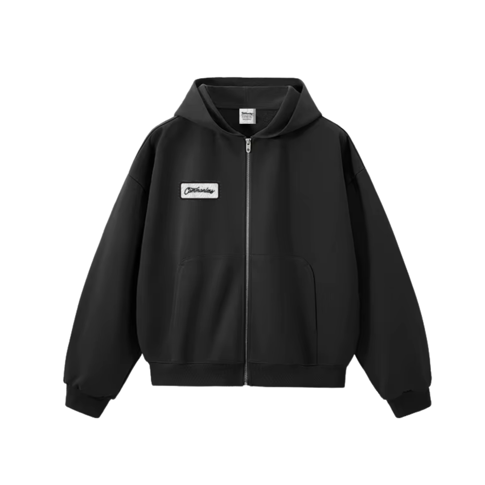 Black Cropped Zip Hood