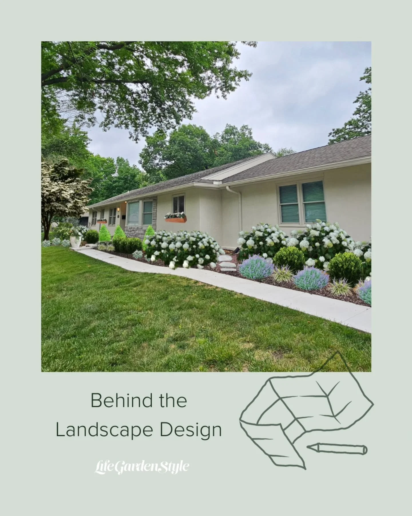 Every landscape design is completed with the client's needs &amp; style in mind. 🌱

I called this one &quot;Modern Fairytale Cottage&quot; to reflect the client's inspiration photos.

For this project, Life Garden Style provided:

✏️ Black &amp; whi