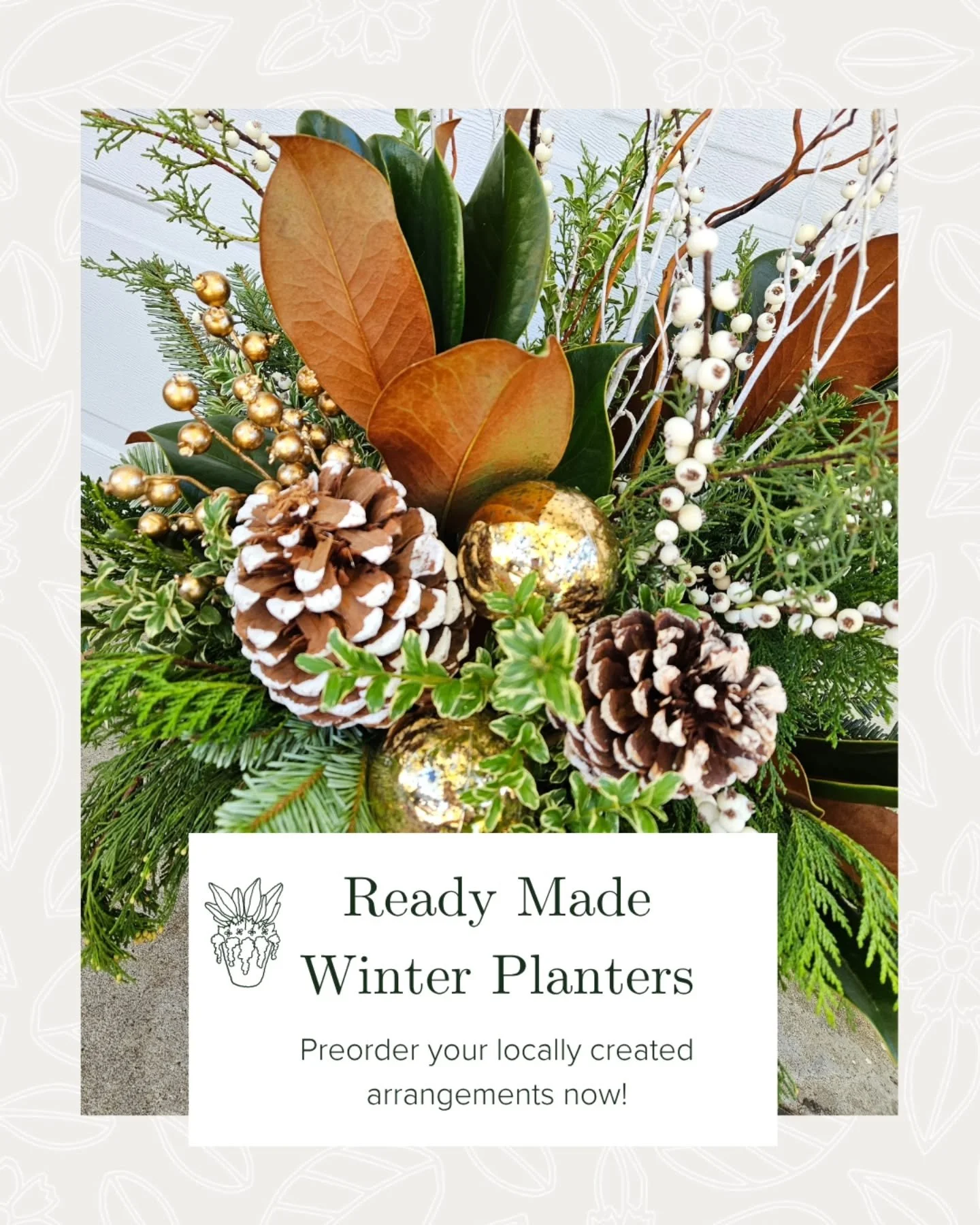 'Tis the season to preorder your winter porch planters ✨️🌲 LGS is offering ready made winter planters to bring joy to your home this holiday season. 

Ordering is now open! Comment &quot;winter&quot; for the link.

{Choose from three styles and five