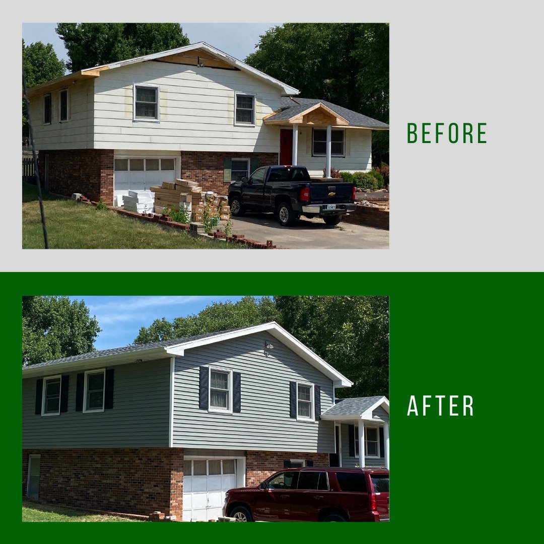 🏡✨ Major Transformation with Ballard's Insulation &amp; Exteriors!
-
Check out this exterior remodel featuring new vinyl siding, soffit, fascia, and gutters - huge transformation! 
-
Ready to elevate your home's curb appeal? Contact us today for a f