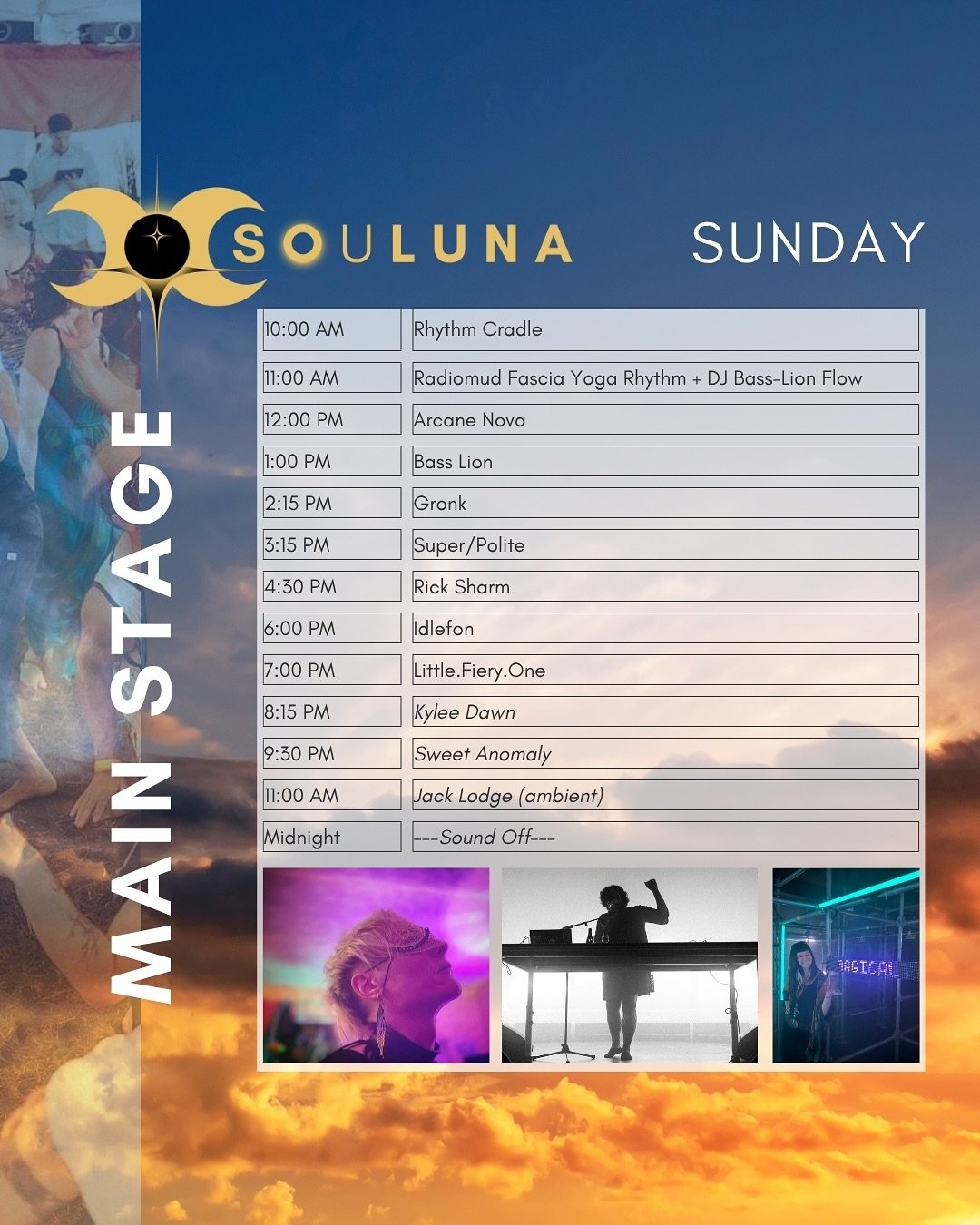 ☀️ SUNDAY schedule at SOULUNA ✨ 

Did you know in our earlier years the festival ended on Sunday and then we did a staff party Sunday in appreciation for all the people bringing this gathering to life. Sunday became such a highlight to our experience