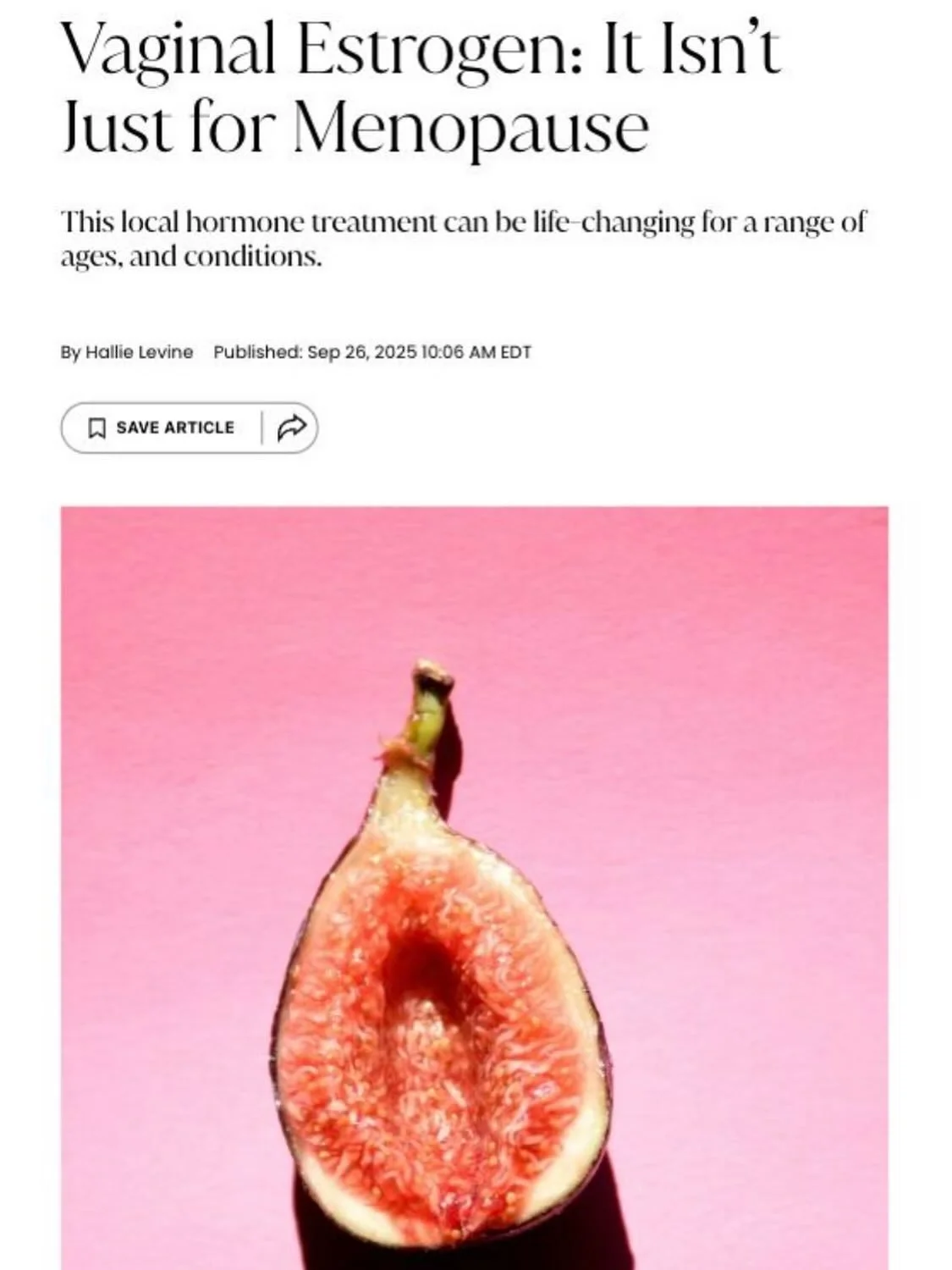 &ldquo;It&rsquo;s a disaster that it&rsquo;s not being prescribed like candy.&rdquo;
Here&rsquo;s what most people don&rsquo;t know about vaginal estrogen: It&rsquo;s not just for hot flashes or &ldquo;dryness&rdquo; in your 50s.
It&rsquo;s used to t