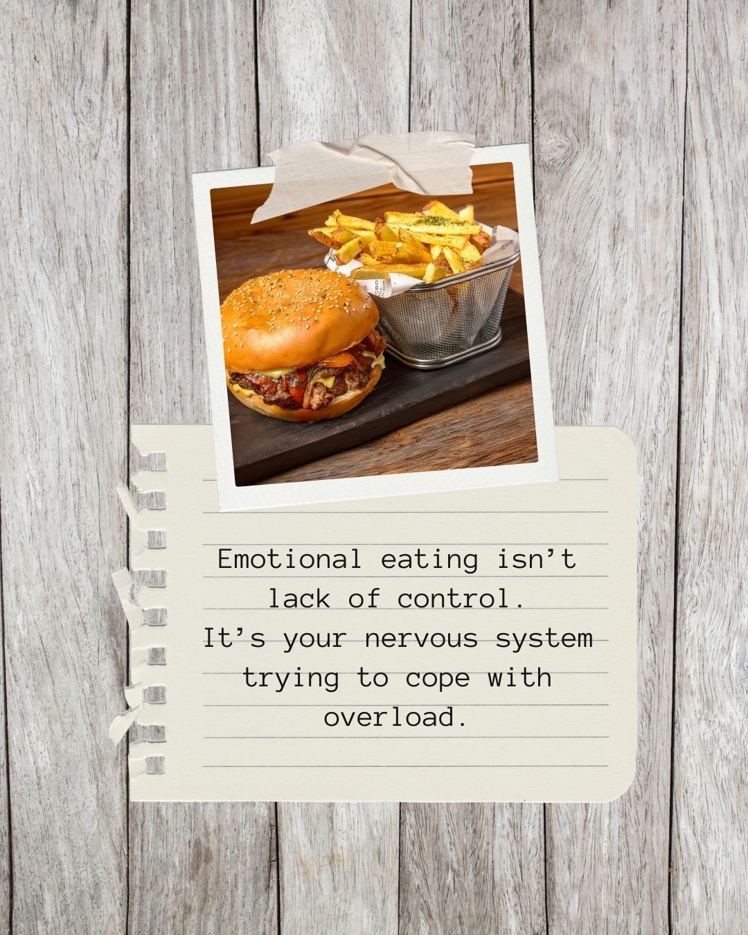When your nervous system is overloaded your brain shifts into a state where self-soothing becomes survival.
Cortisol spikes. Dopamine drops. Blood sugar becomes harder to regulate.
Your body reaches for the quickest way to create relief.
Food happens