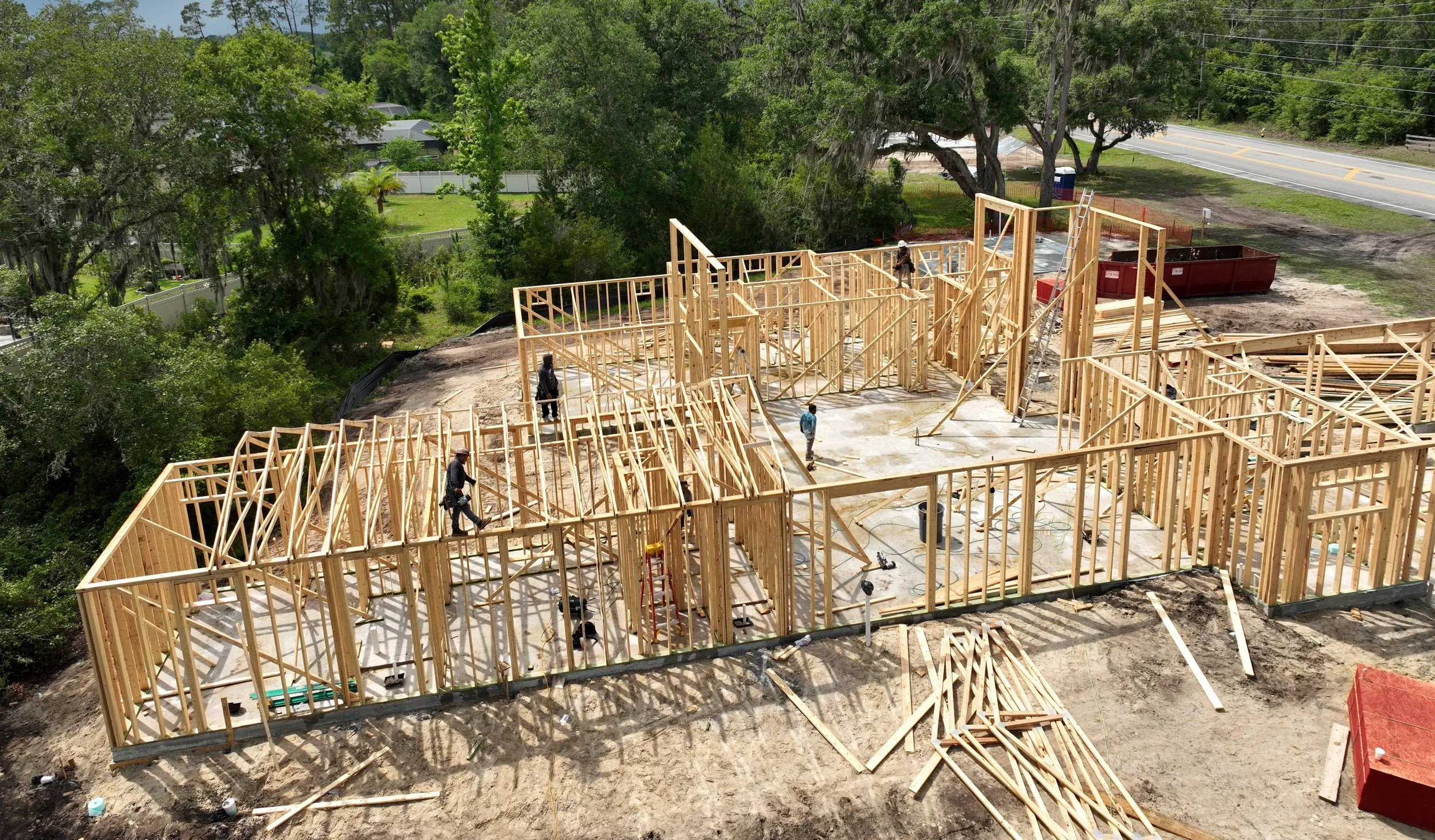 Wood framing takes shape on this brand-new custom home off State Road 16 near SilverLeaf in St. Augustine, Florida. Elite Construction of JAX builds quality custom homes throughout St. Augustine, Jacksonville, St. Johns County, and Northeast Florida.