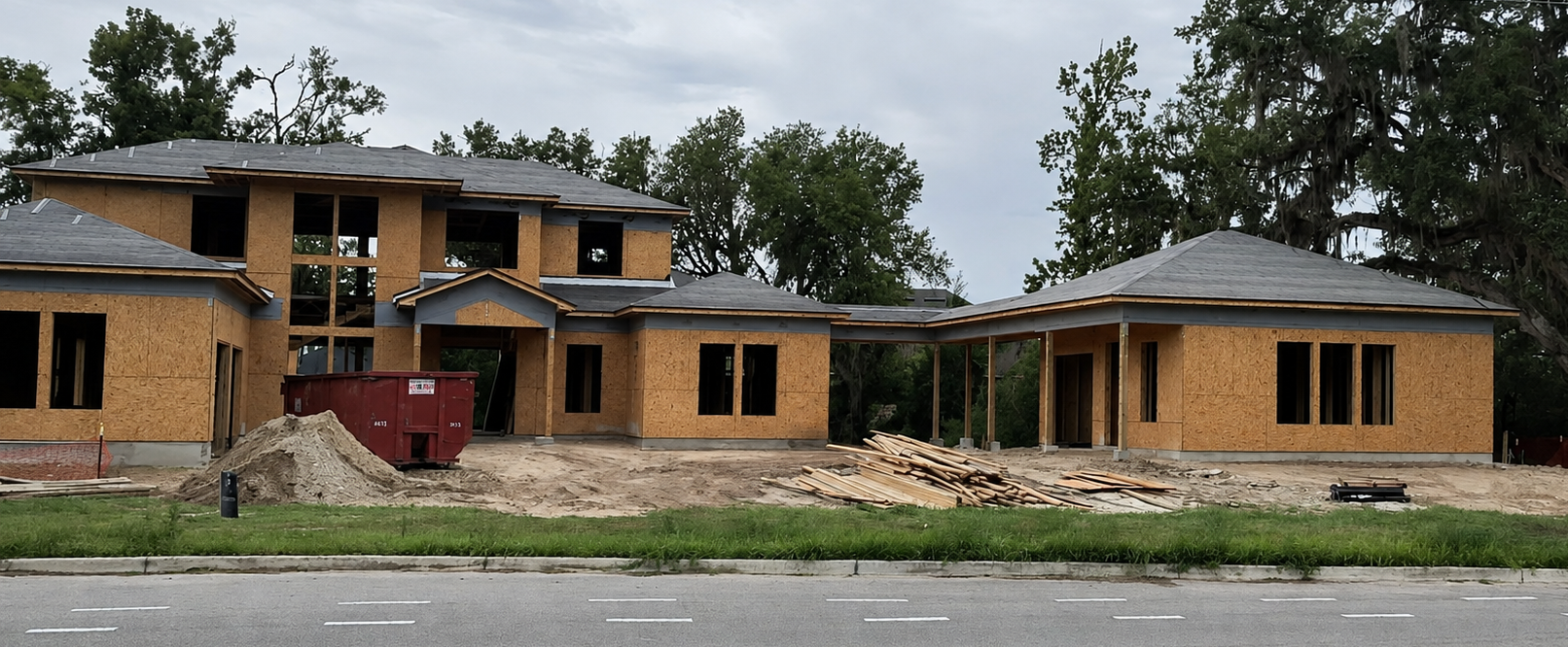 Roof decking and exterior sheathing bring this custom home’s design to life off State Road 16 near SilverLeaf in St. Augustine, Florida. Elite Construction of JAX builds distinctive custom homes throughout St. Augustine, Jacksonville, St. Johns Count