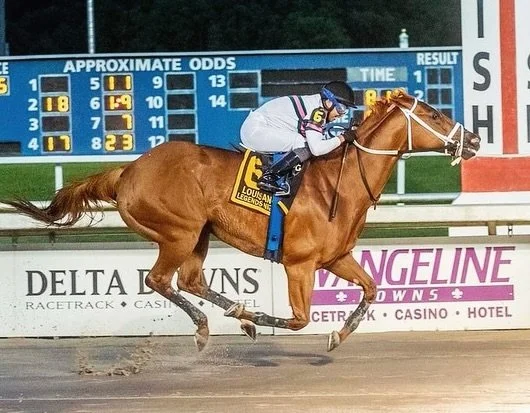 2020 Graduate 🏇OVA CHARGED, daughter of Star Guitar, wins the Louisiana Legends Mademoiselle Stakes making this her 1️⃣1️⃣th Stakes win!! 🏆 Congratulations to all connections! 🙌🏽

#horseracing #horses #horse #horsesofinstagram #thoroughbred #race