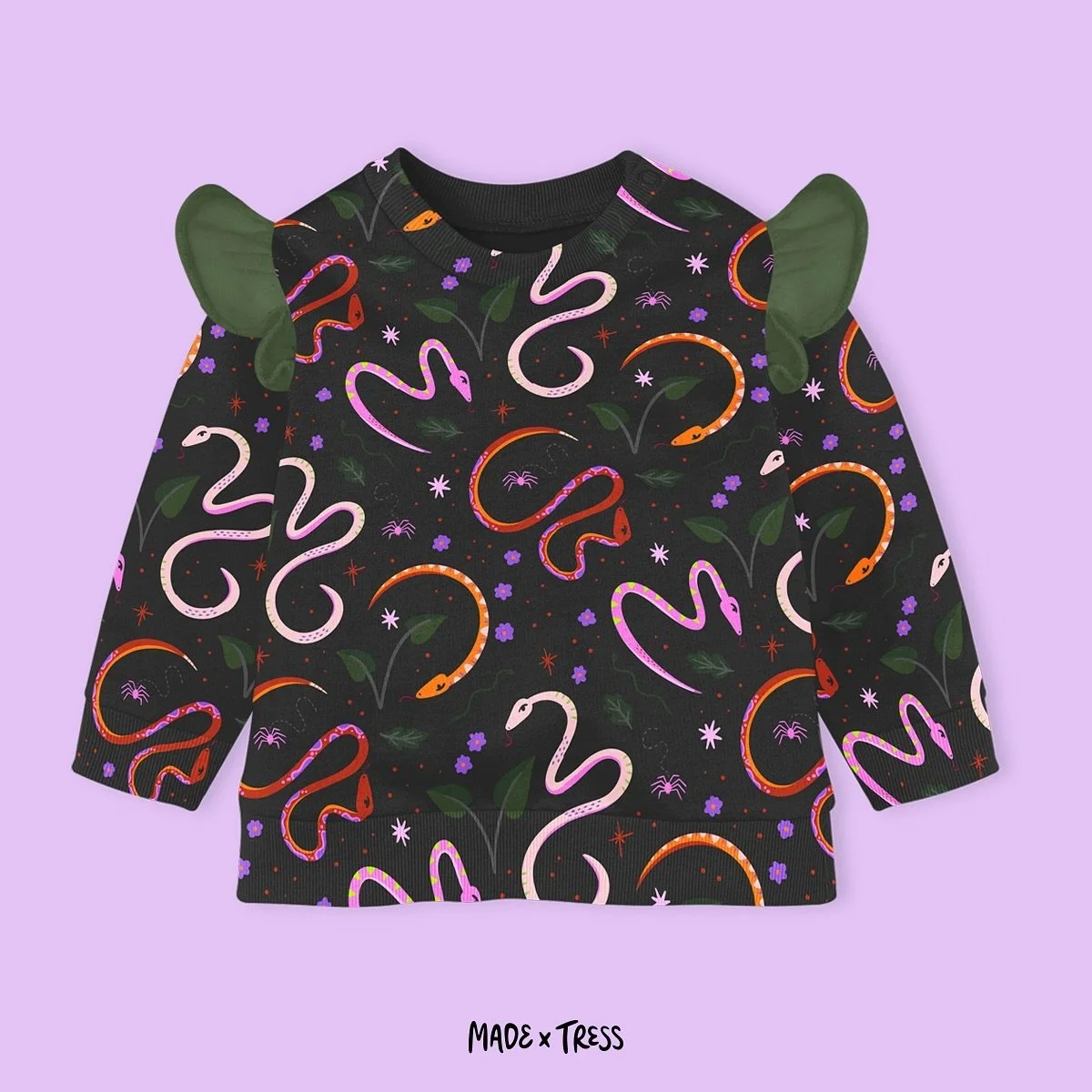 Getting cute with my Snake Charmer pattern for the next Scary &amp; Sweet prompt. I would totally buy something for my littles in this pattern - it&rsquo;s snakes without being scary! What else can you see it on? 🧐
.
Serpents &amp; Sparkles #scaryan