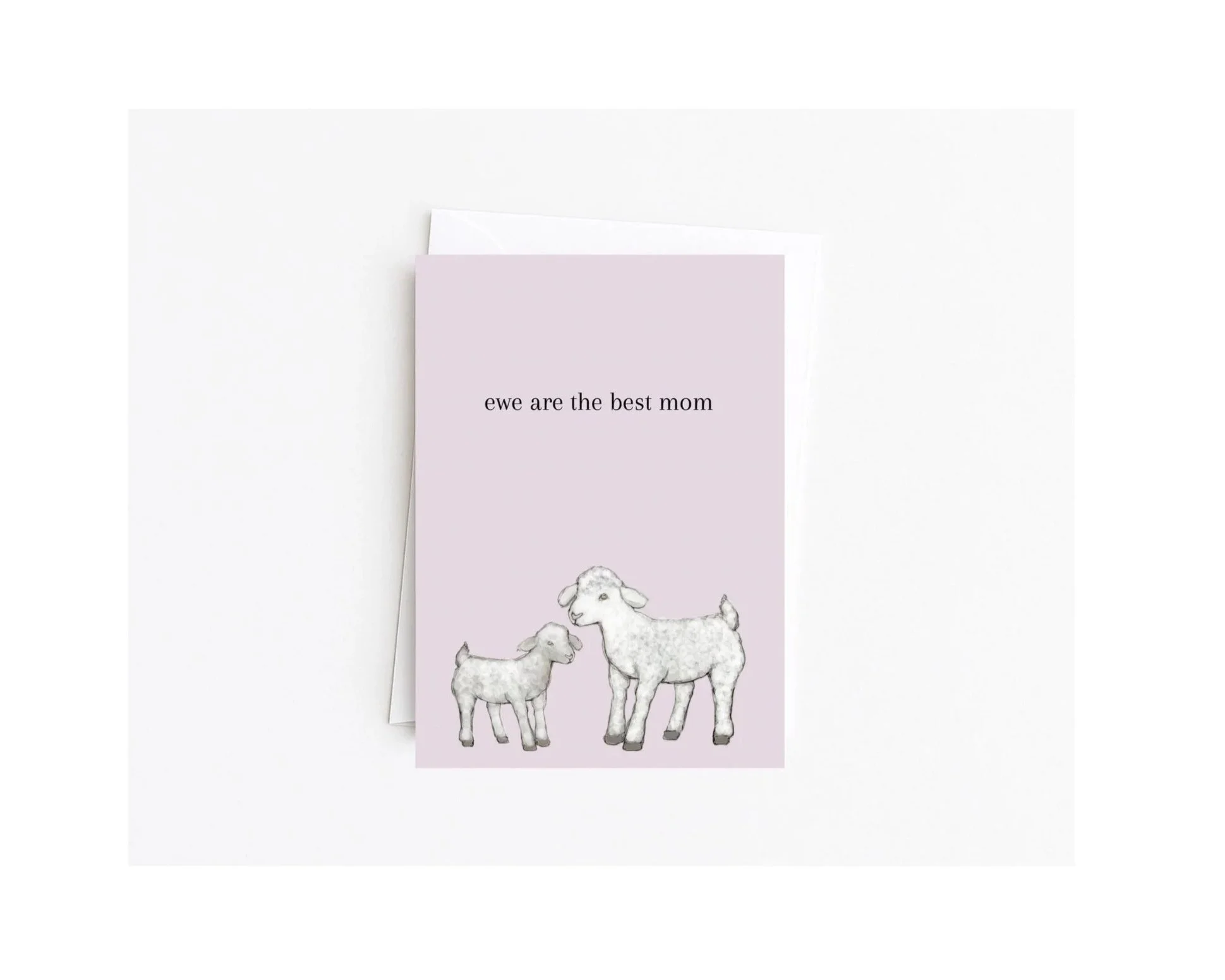 Mother’s Day card with sweet sheep and the message "ewe are the best mom" on a pastel lavender background. A charming card to make any Mom feel special.