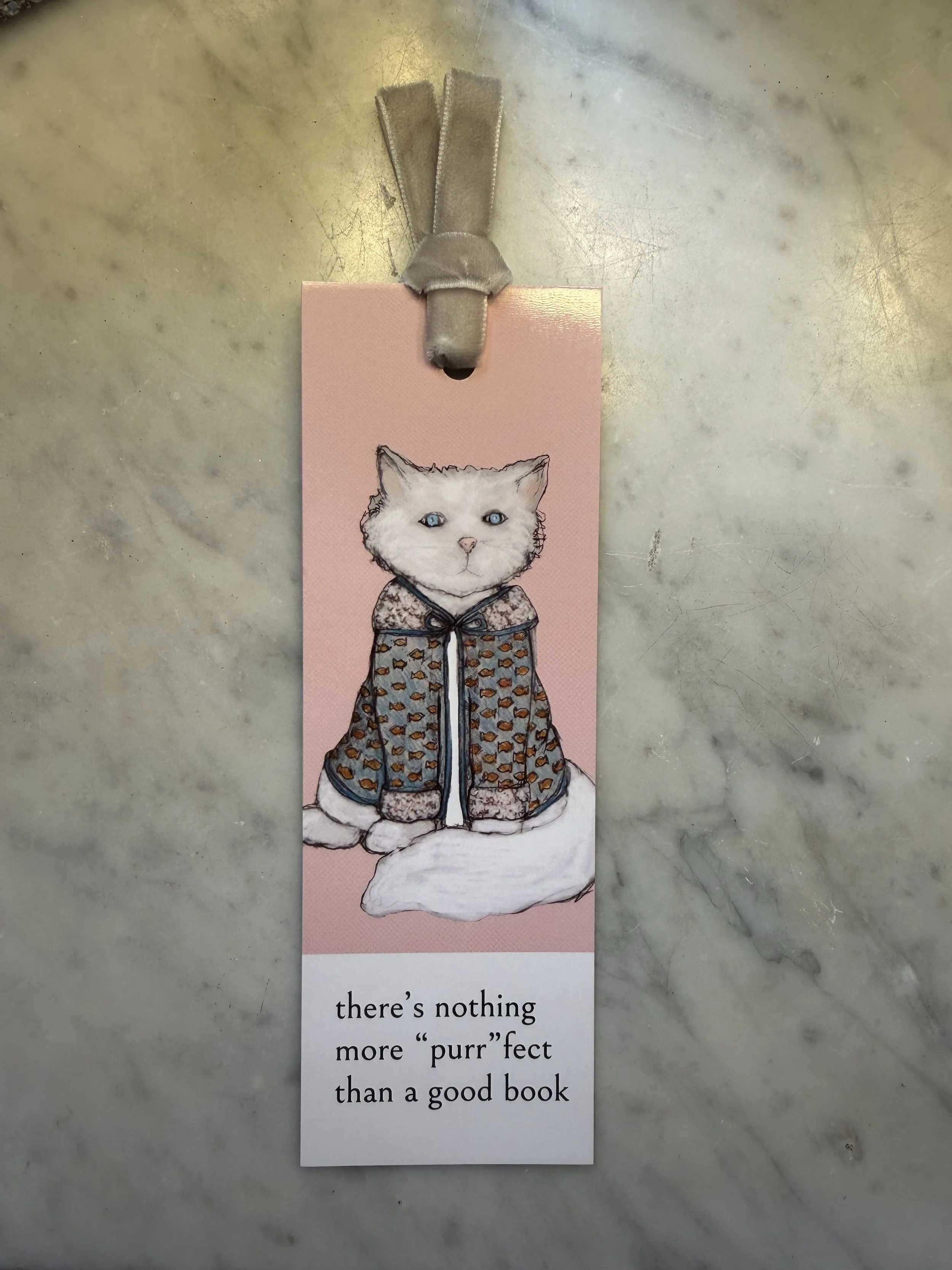Clarence the Cat Bookmark with Velvet Tie