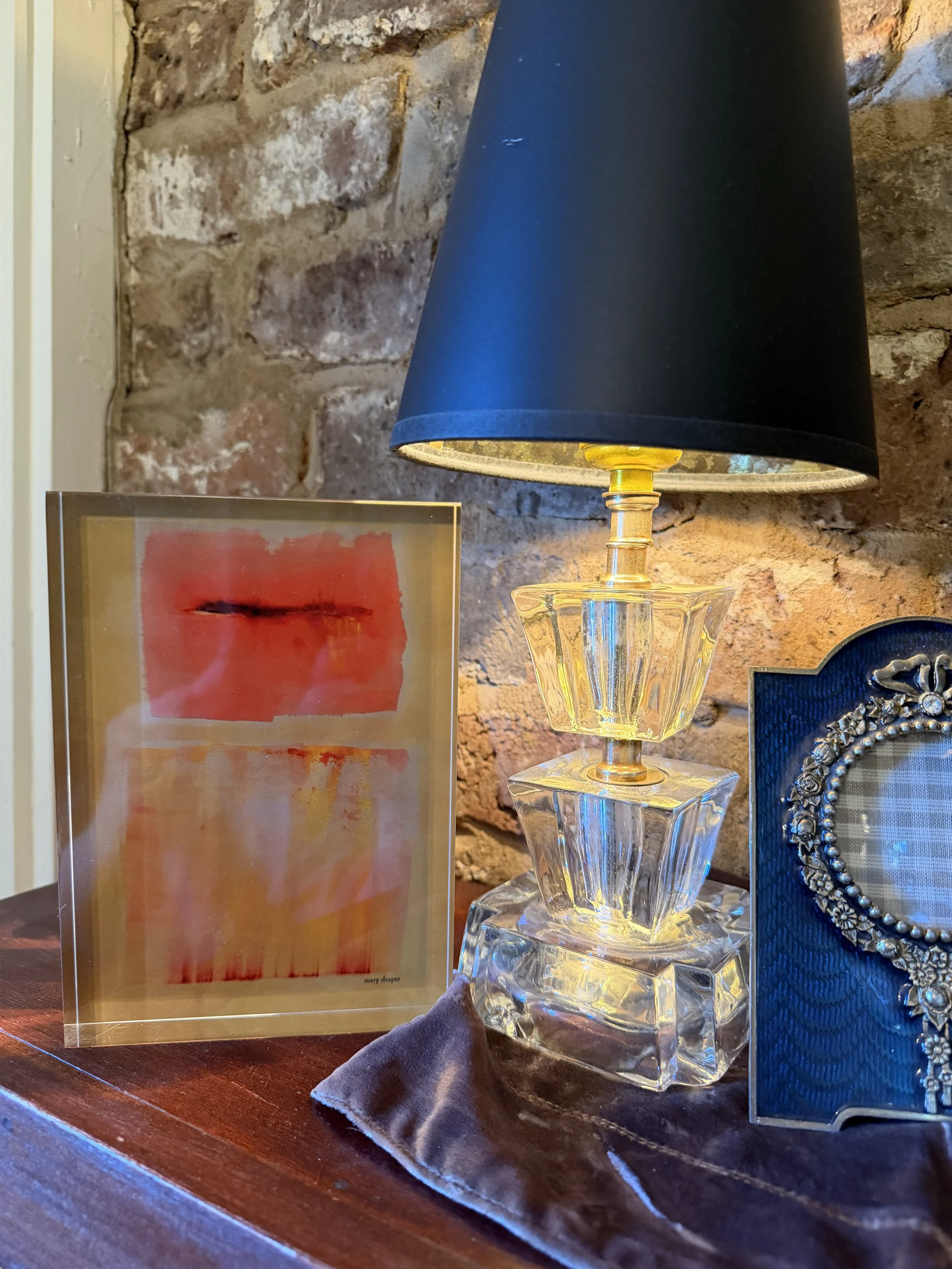 “A Lucent Moment" — Abstract Acrylic Block Art by Mary Draper Design in warm red and golden tones from the Abstract Art Collection