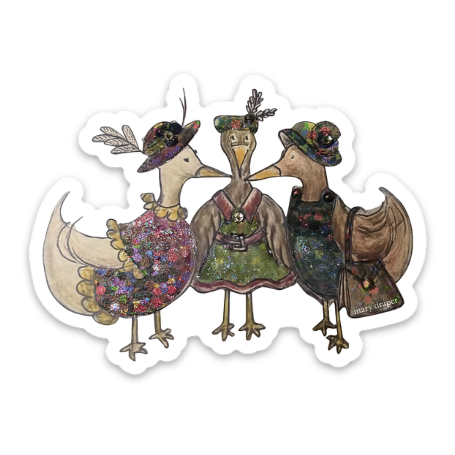 Three French Hens Sparkly Sticker