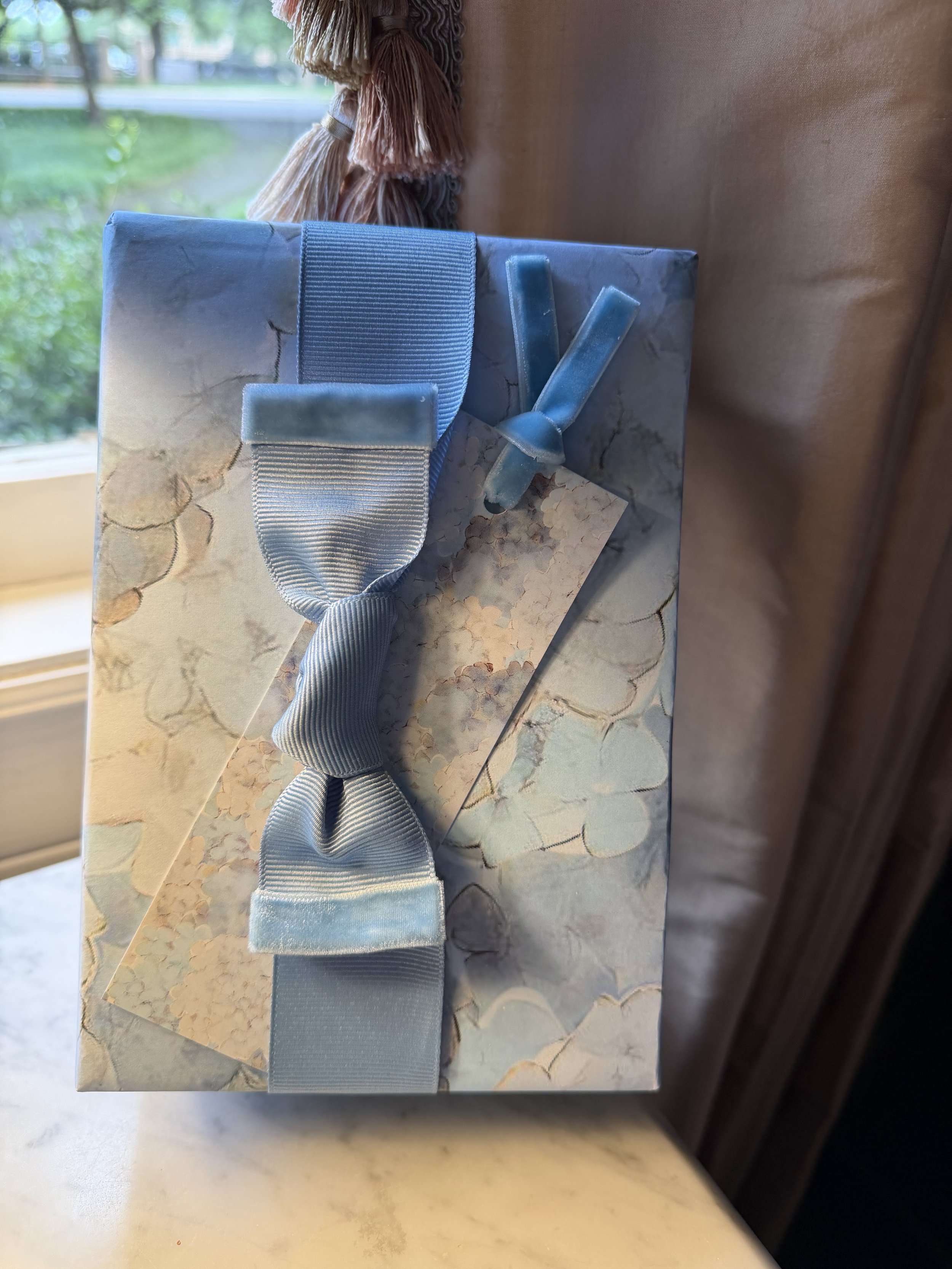 Hydrangea Blue Bookmark with Velvet Tie