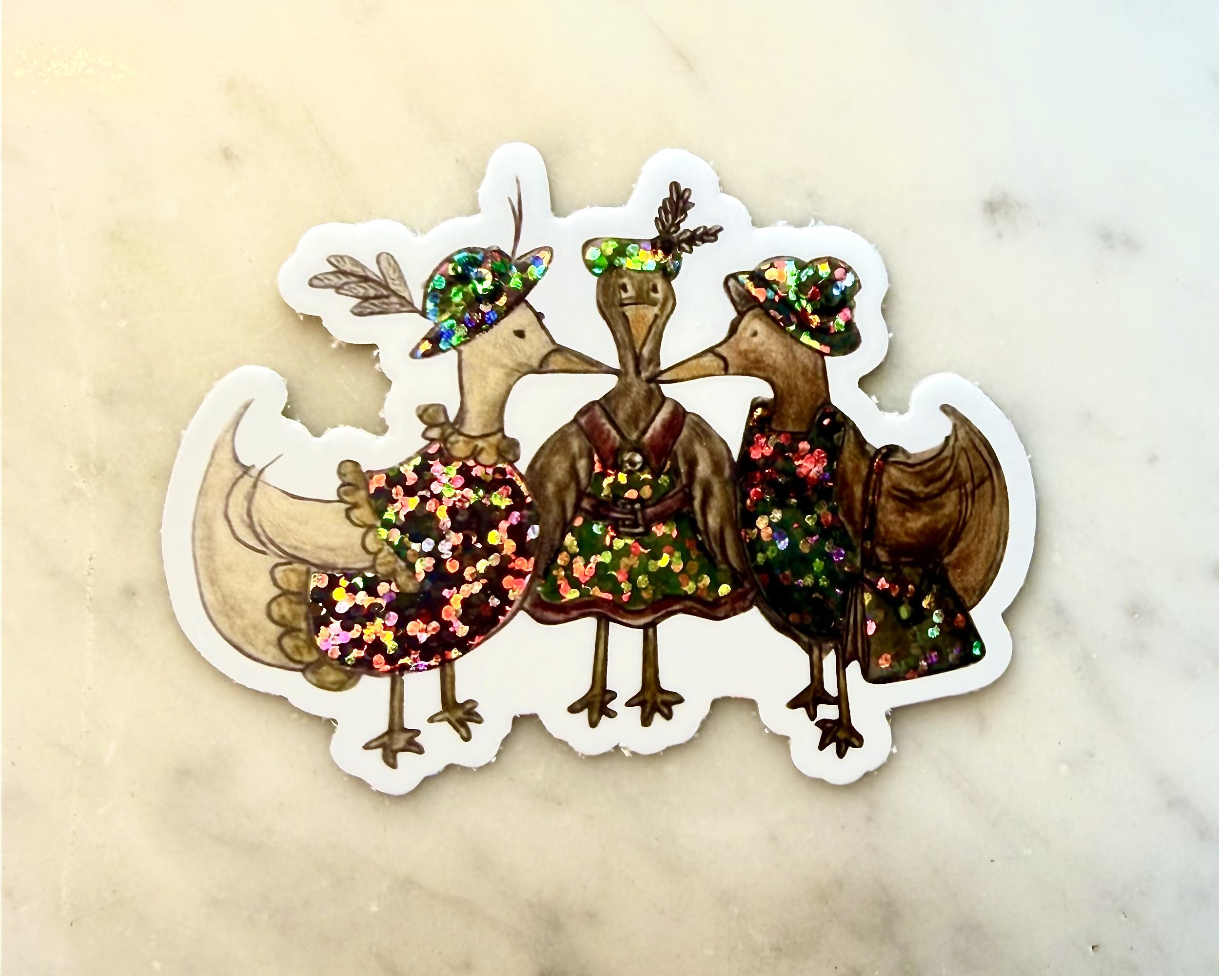 Three French Hens Sparkly Sticker