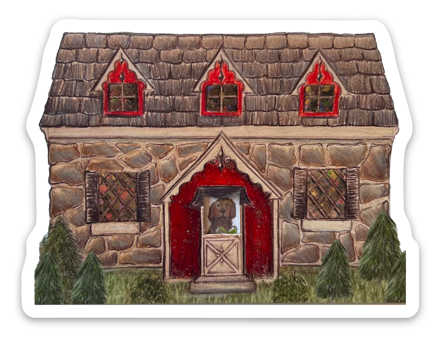 Holiday Cottage Sparkly Sticker