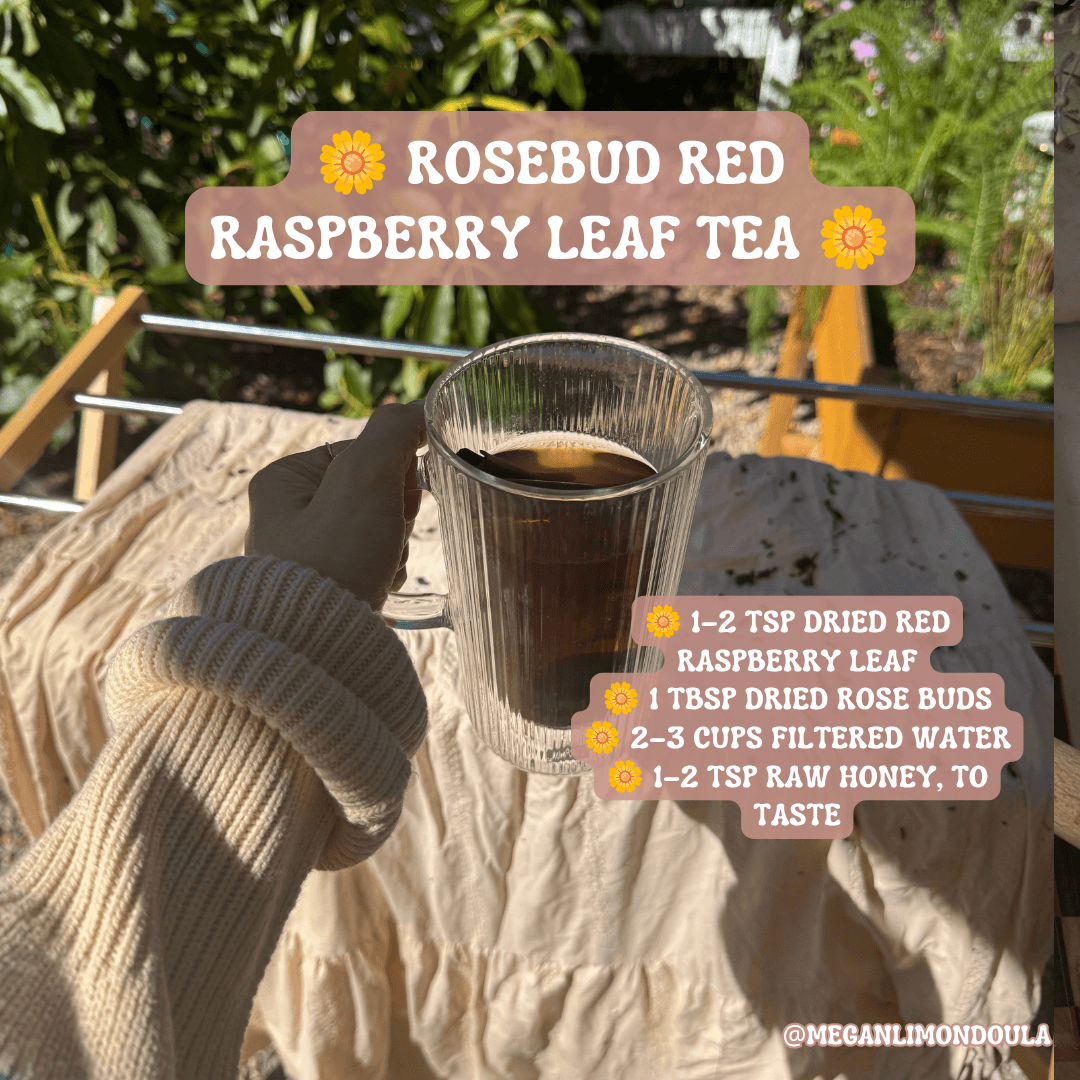 rosebud red raspberry leaf tea glass jar holding outside