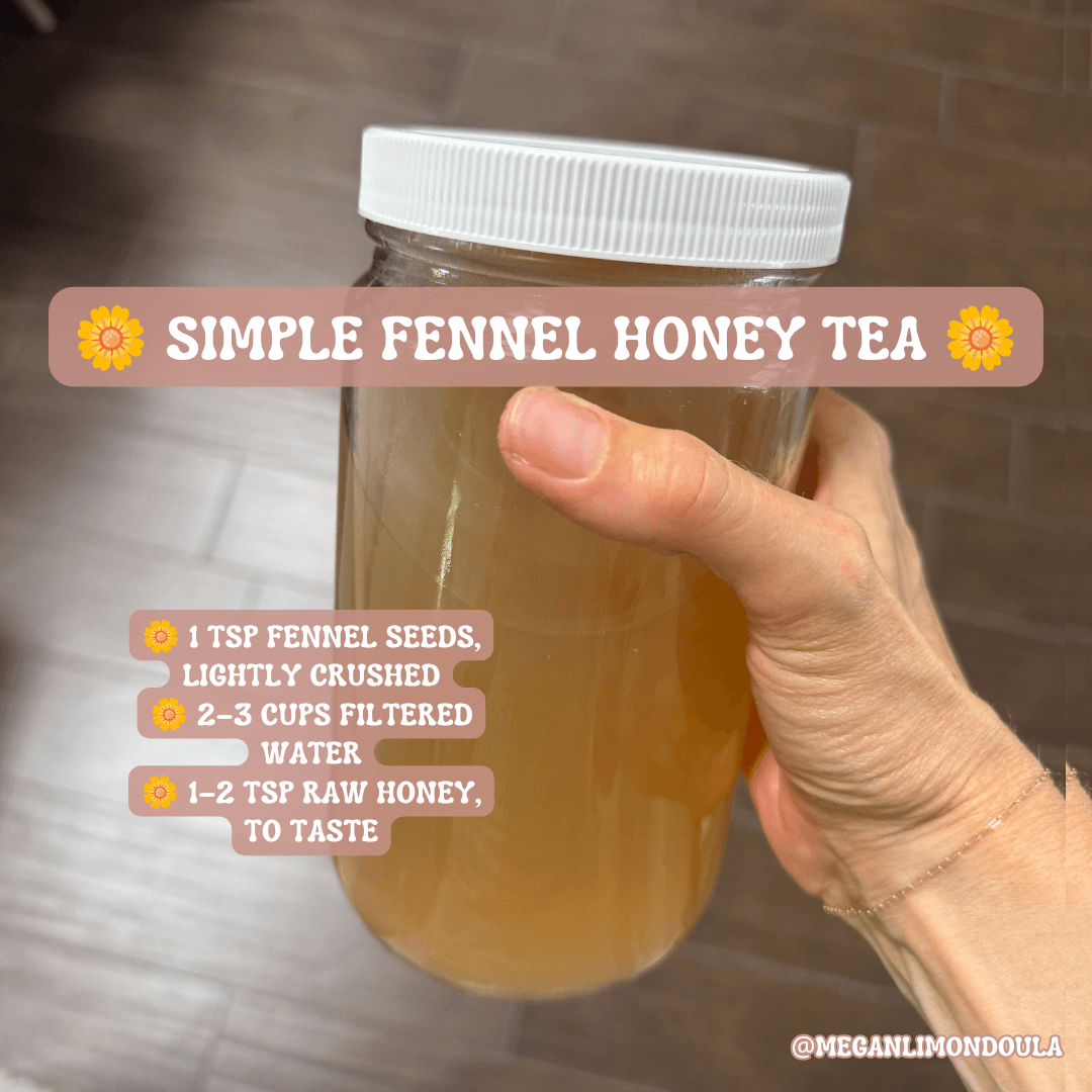 fennel honey tea in glass jar holding hand