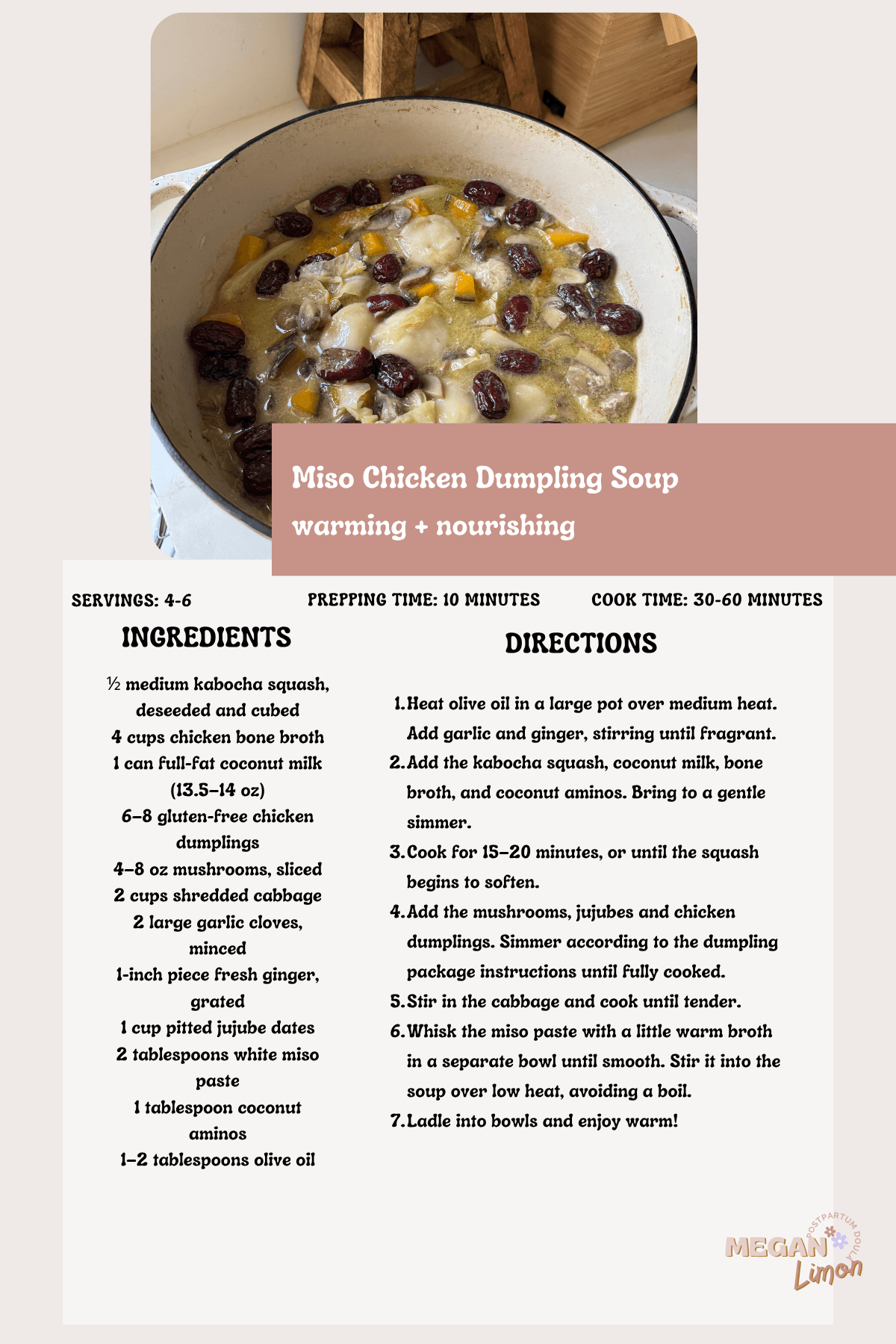 soup with jujubes on counter with squash in pot recipe card