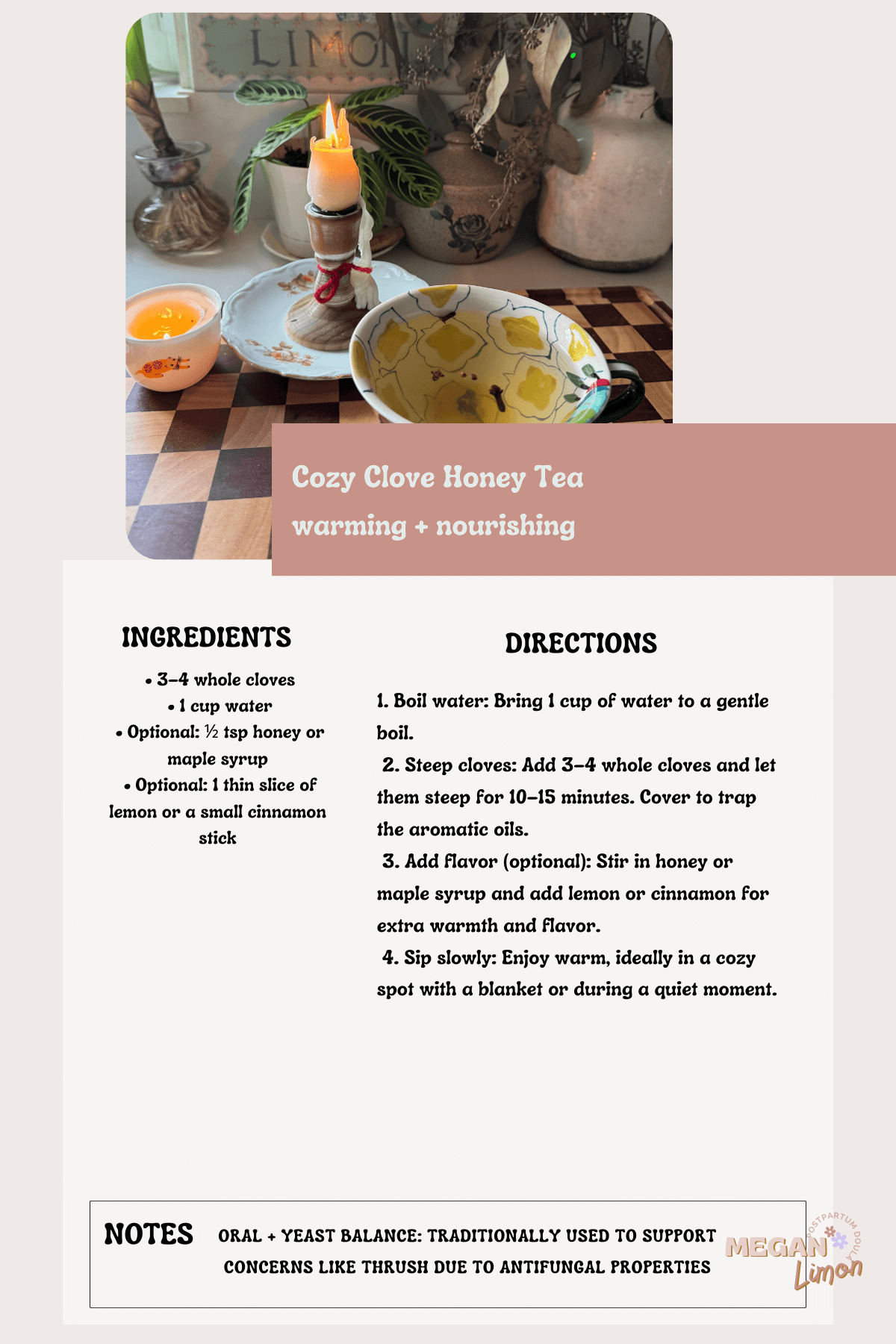 clove honey tea recipe card
