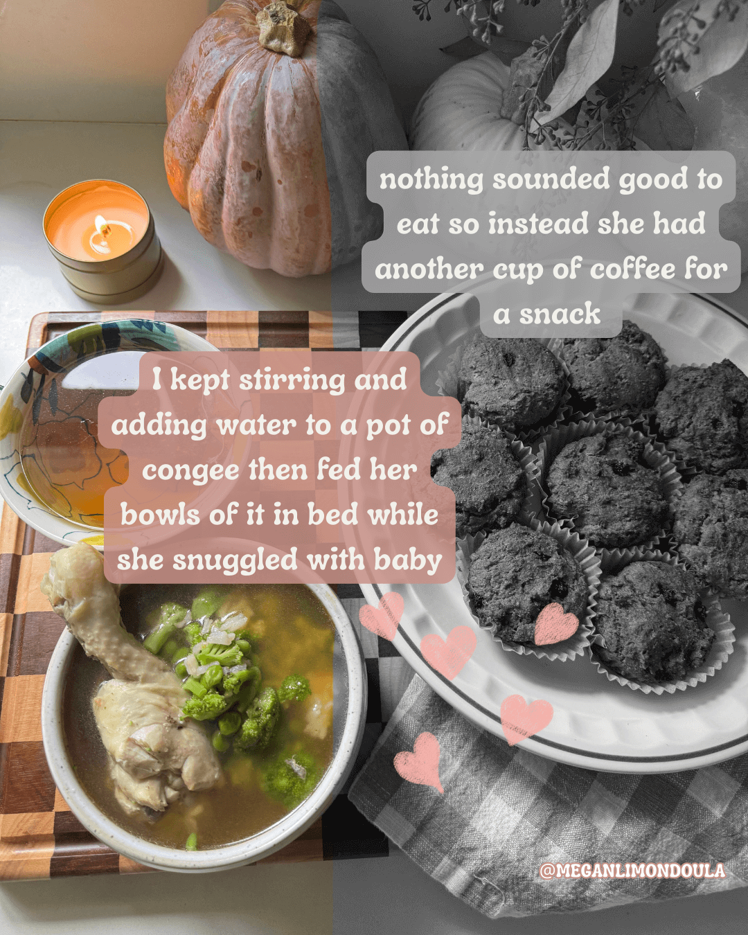 kitchen food with muffins and soup and tea showing reality vs aesthetics