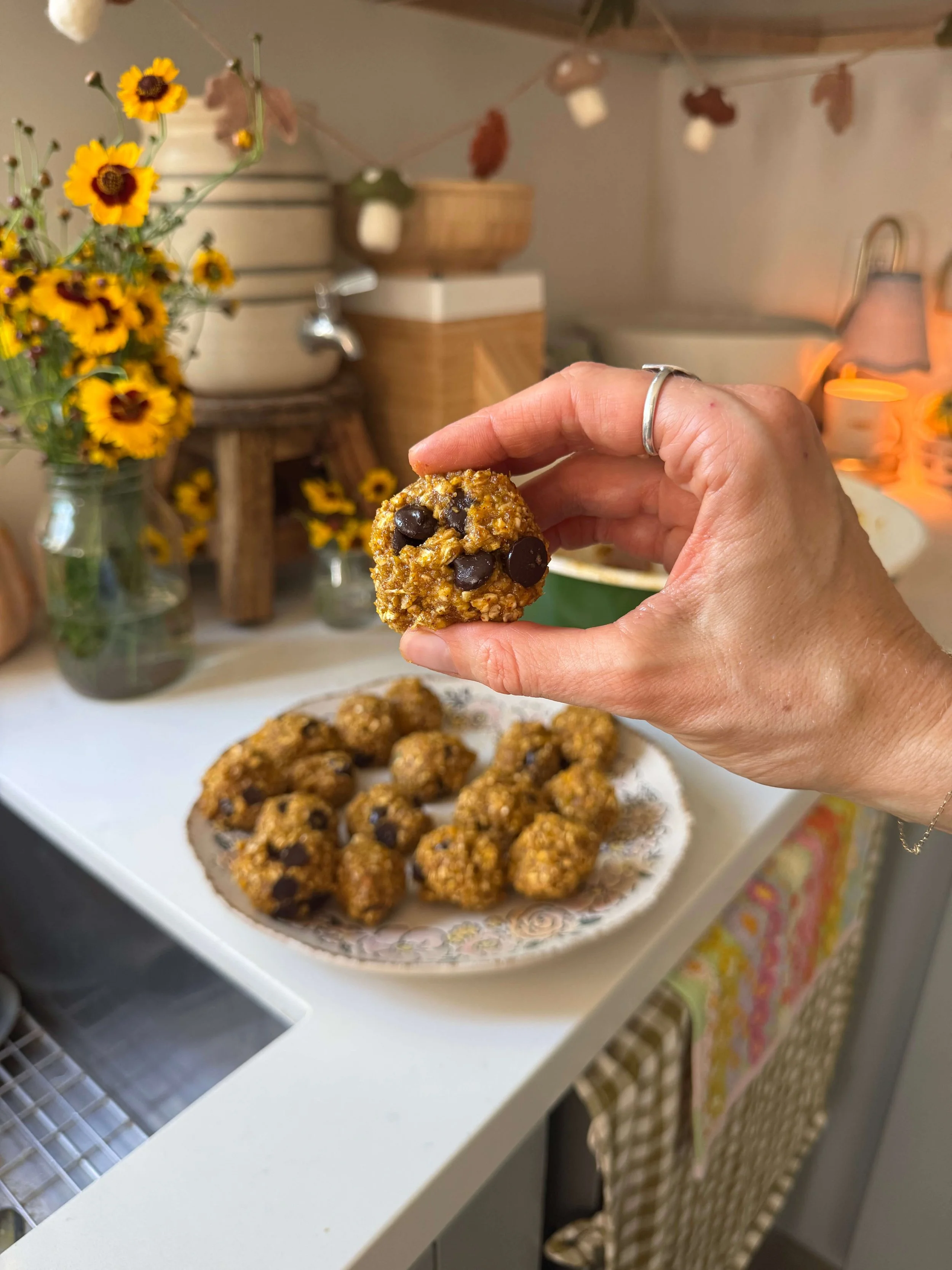 pumpkin pie spiced energy cookie bites on counter recipe