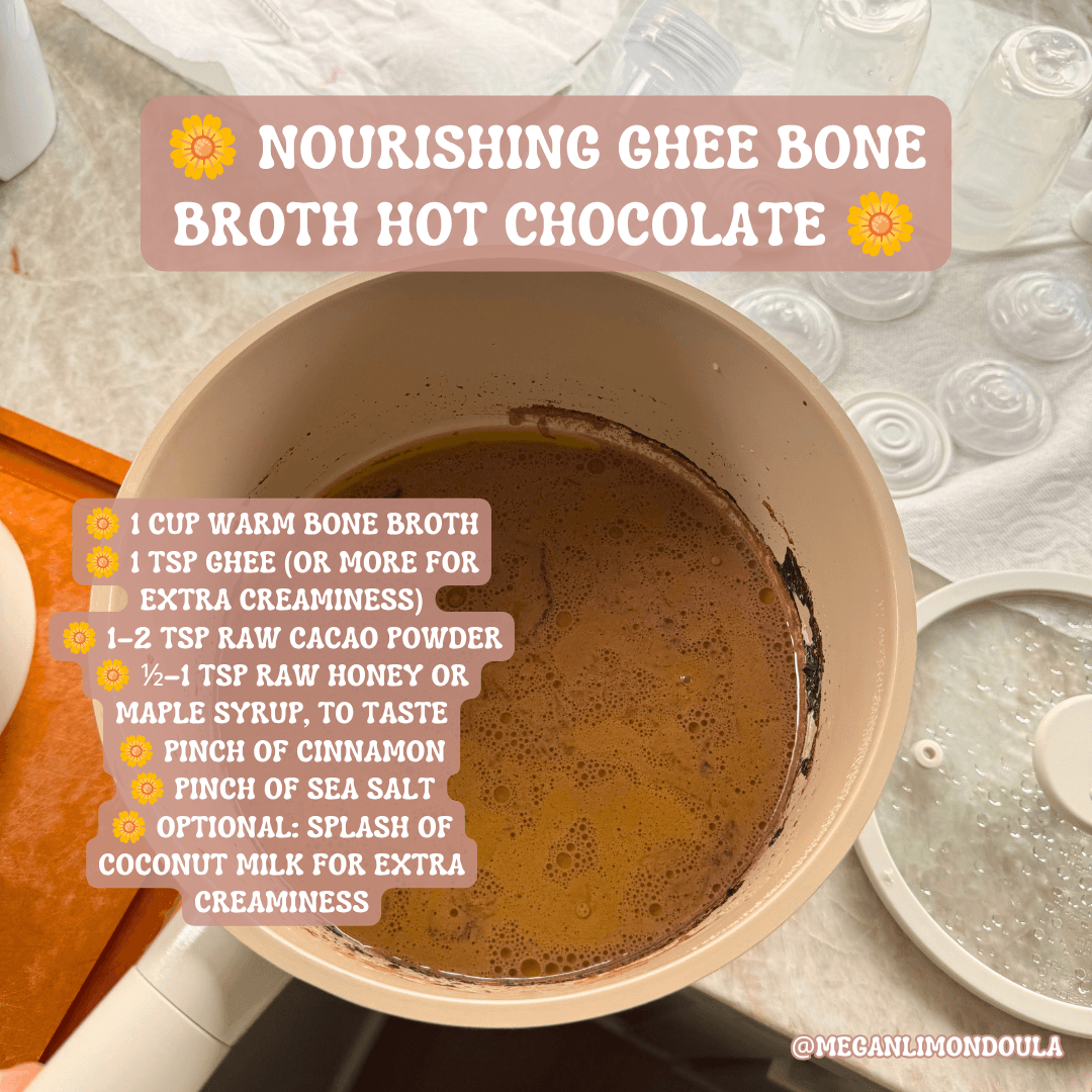 nourishing ghee bone broth hot chocolate in pot