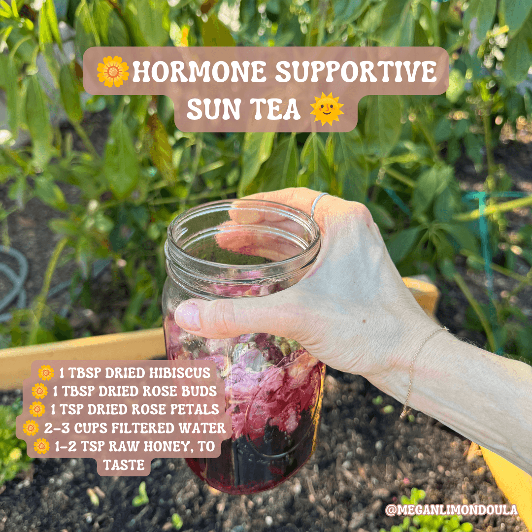 hormone supportive sun tea in glass mason jar in garden outside