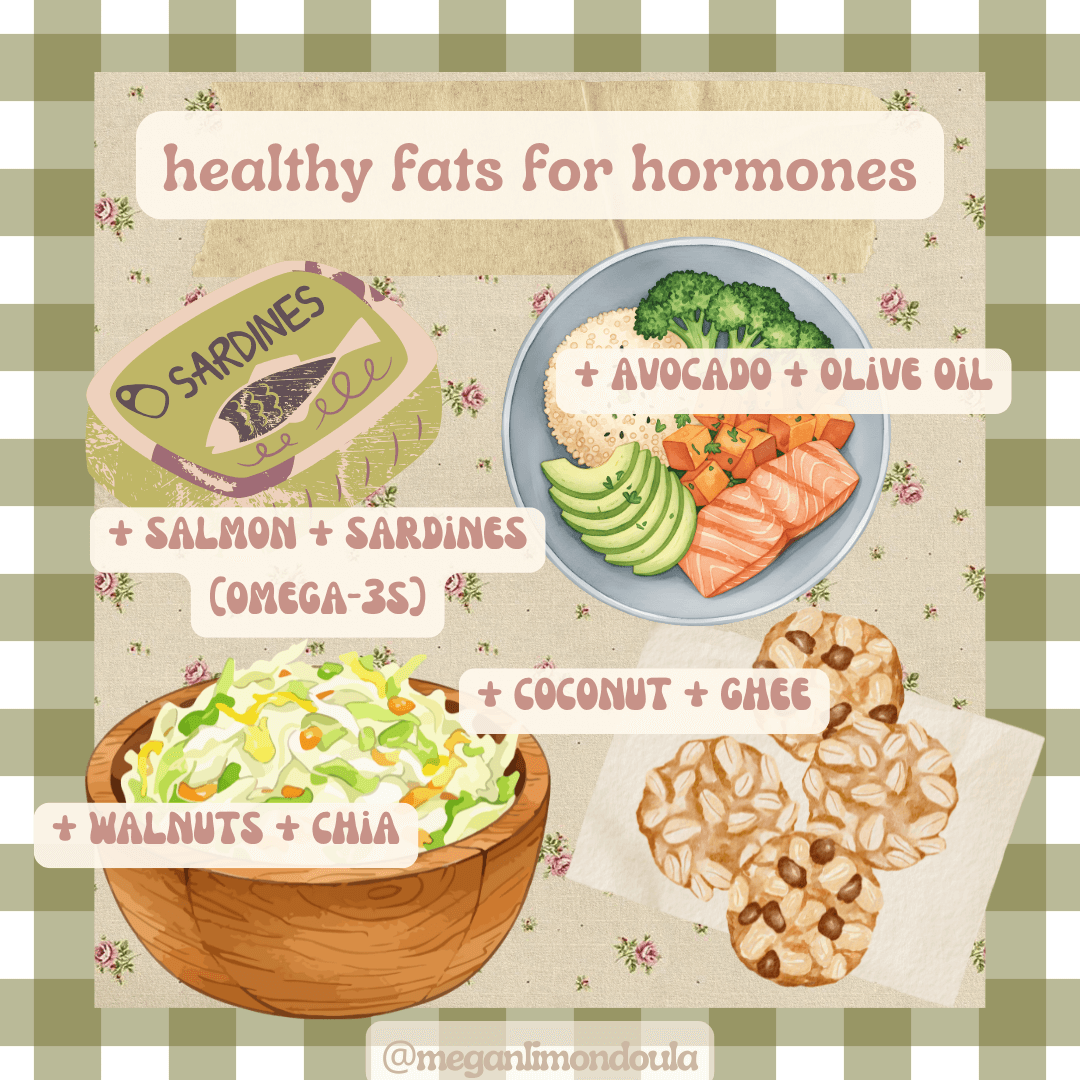 healthy fats for hormones avocado olive oil Salmond sardines coconut ghee walnuts and chia